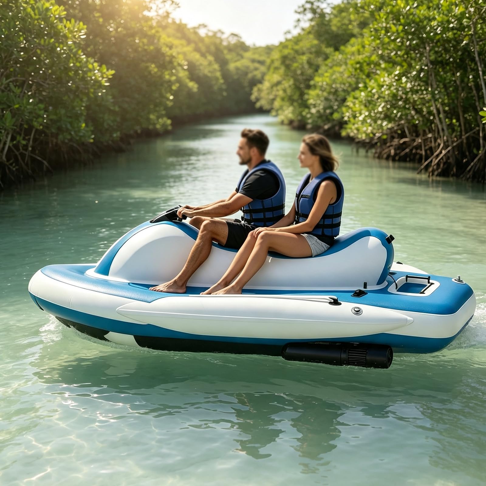 Moto d'Acqua Gonfiabile Elettrica con Propulsione Subacquea 500W/700W, modalità Immersione e Guida, Camere d'Aria Separate, Portatile, per Adulti, Ragazzi e Famiglia 700W16A