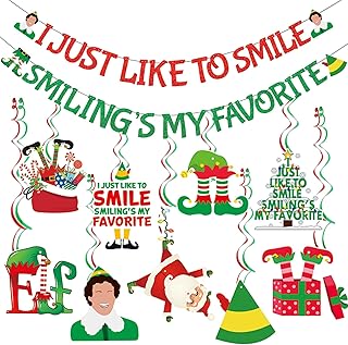 The Elf Christmas Banner Decorations Christmas Elf Decorations I Just Like To Smile Smiling's My Favorite Banner for Xmas Party Decorations Friendsmas Party Decorations