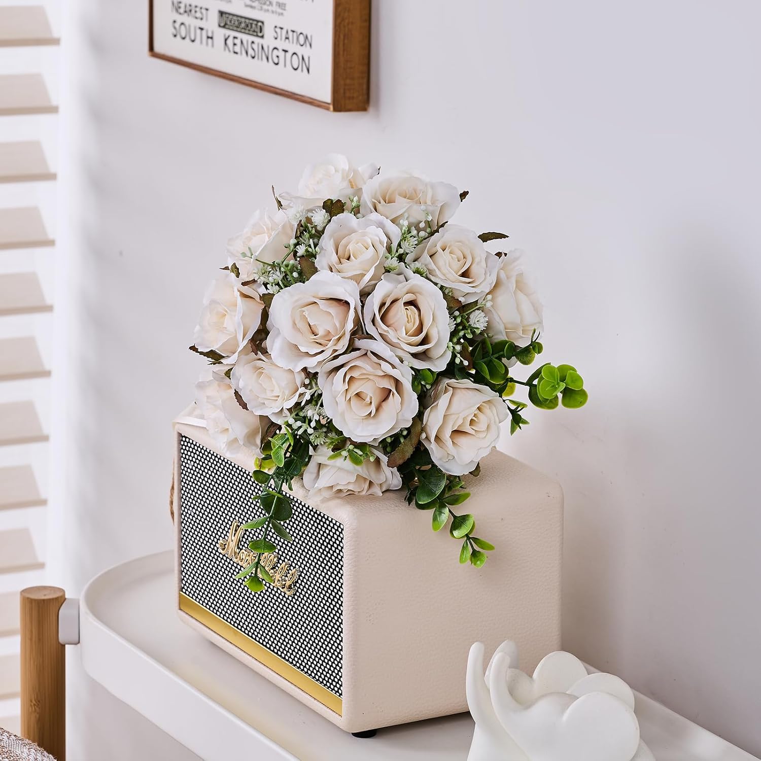 Wedding Bouquets Large for Bride, Wedding Silk Artificial Flowers 14pcs White Champagne Roses 10 in Fake Flowers for Wedding Party, Ceremony, Anniversary & Home Decor(Come with 4 kinds of Ribbons) - Image 8