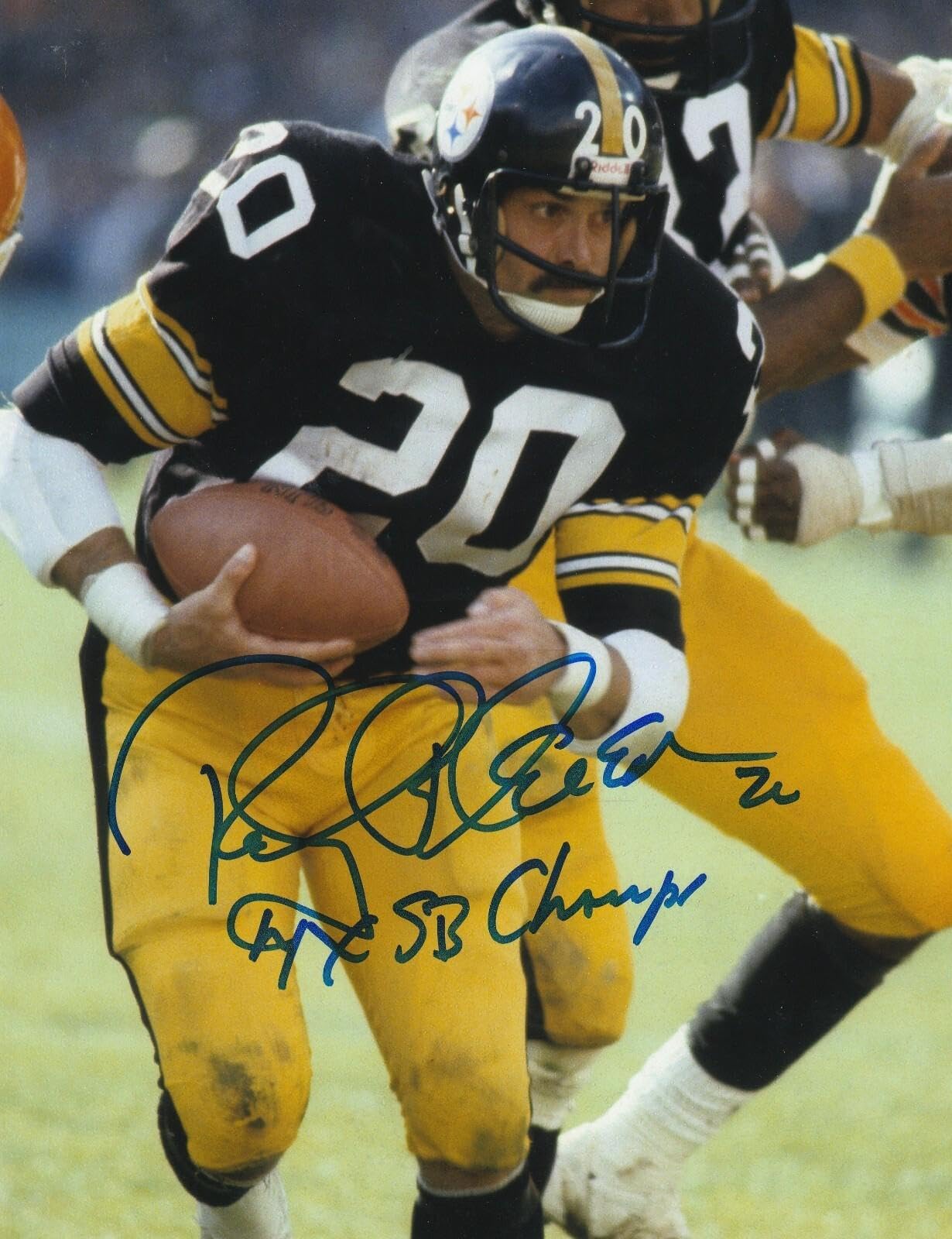 ROCKY BLEIER PITTSBURGH STEELERS 4 X SB CHAMPS ACTION SIGNED 8x10