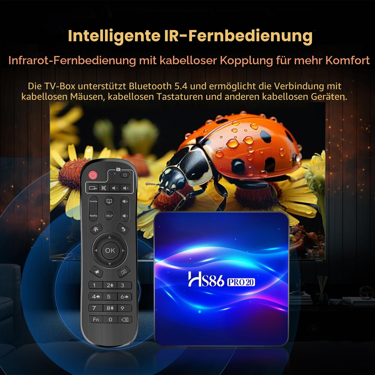 8K UHD Android 14.0 TV Box RK3566 8GB RAM 64GB ROM, HS86 PRO20 Smart TV Box Android 4K@60hz HDR10 Streaming Media Player Unterstützung Dualband WiFi6 2,4G/5G BT5.4 Ethernet 1000M, mit IR Fernbedienung