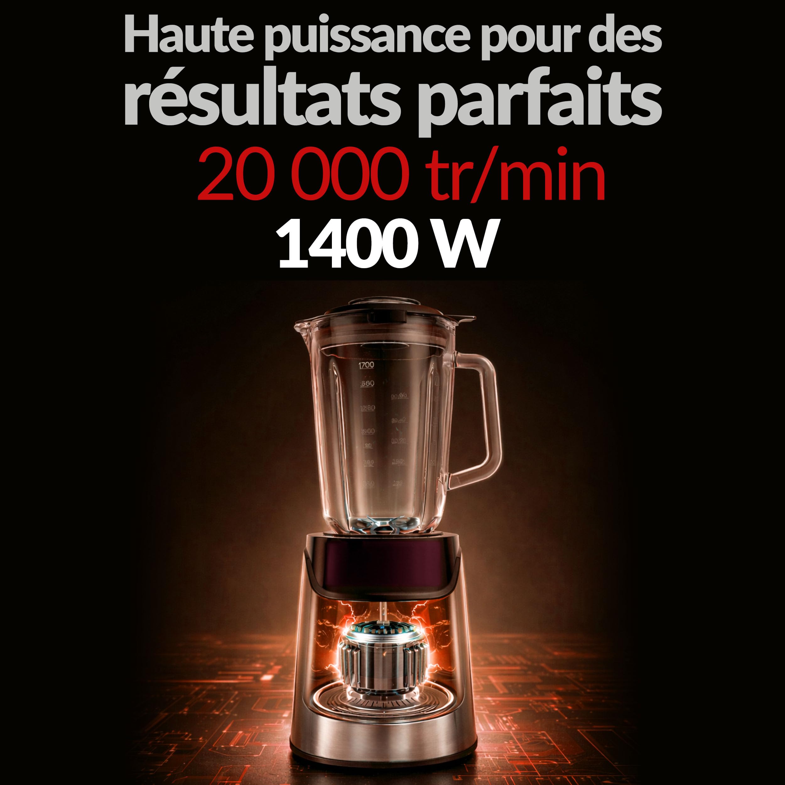 LEHMANN Blender avec Bol en Verre 1,7 L, 10 Vitesse Ajustable, Pulse et 3 Programmes - Smoothie, Milkshake, Glace Pilée, Nettoyage Facile, Bouteille Blend & Go et Moulin sans BPA, 1400 W, Argent