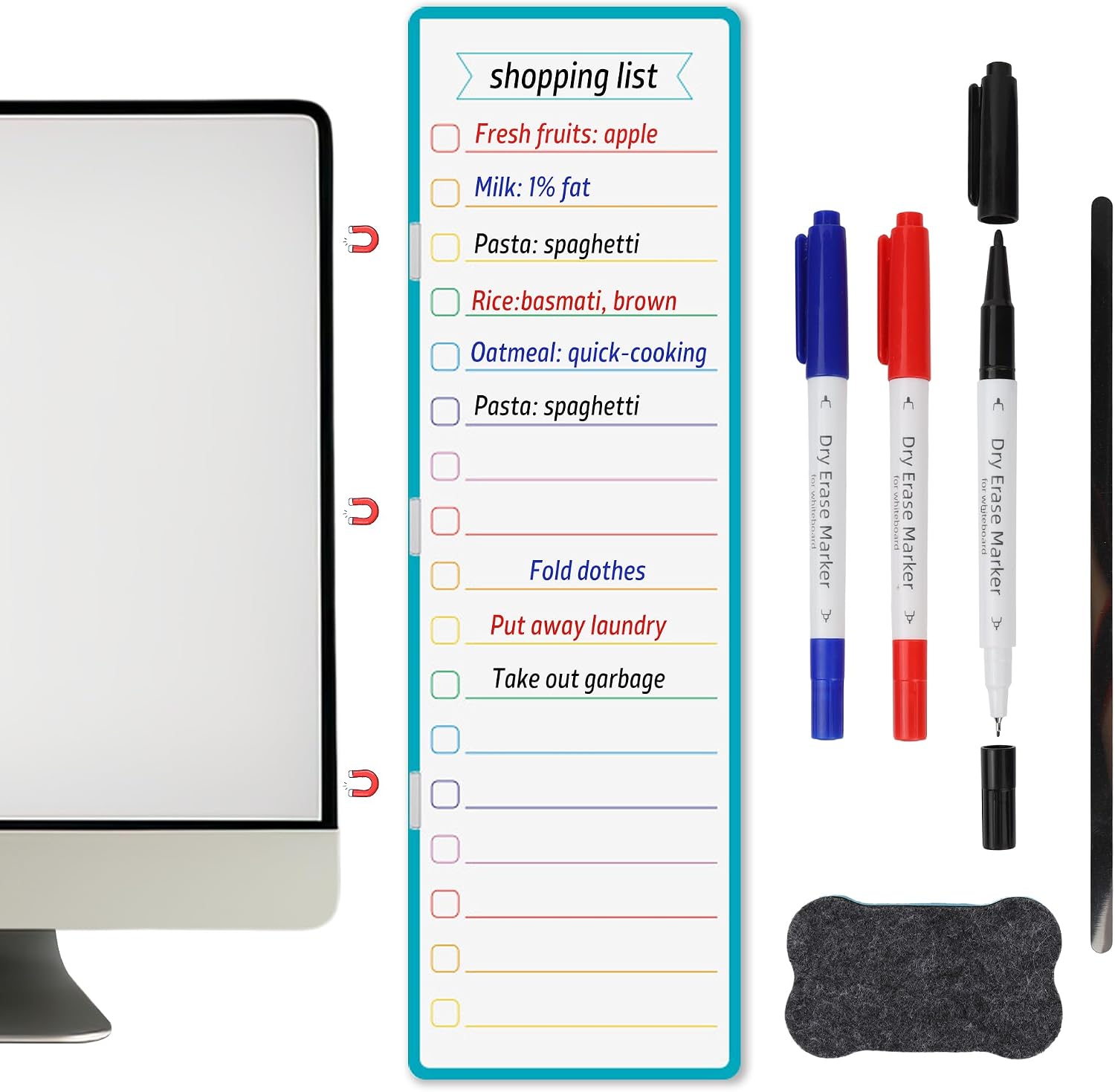 Magnetic Monitor Memo Board with 3 Markers and Eraser