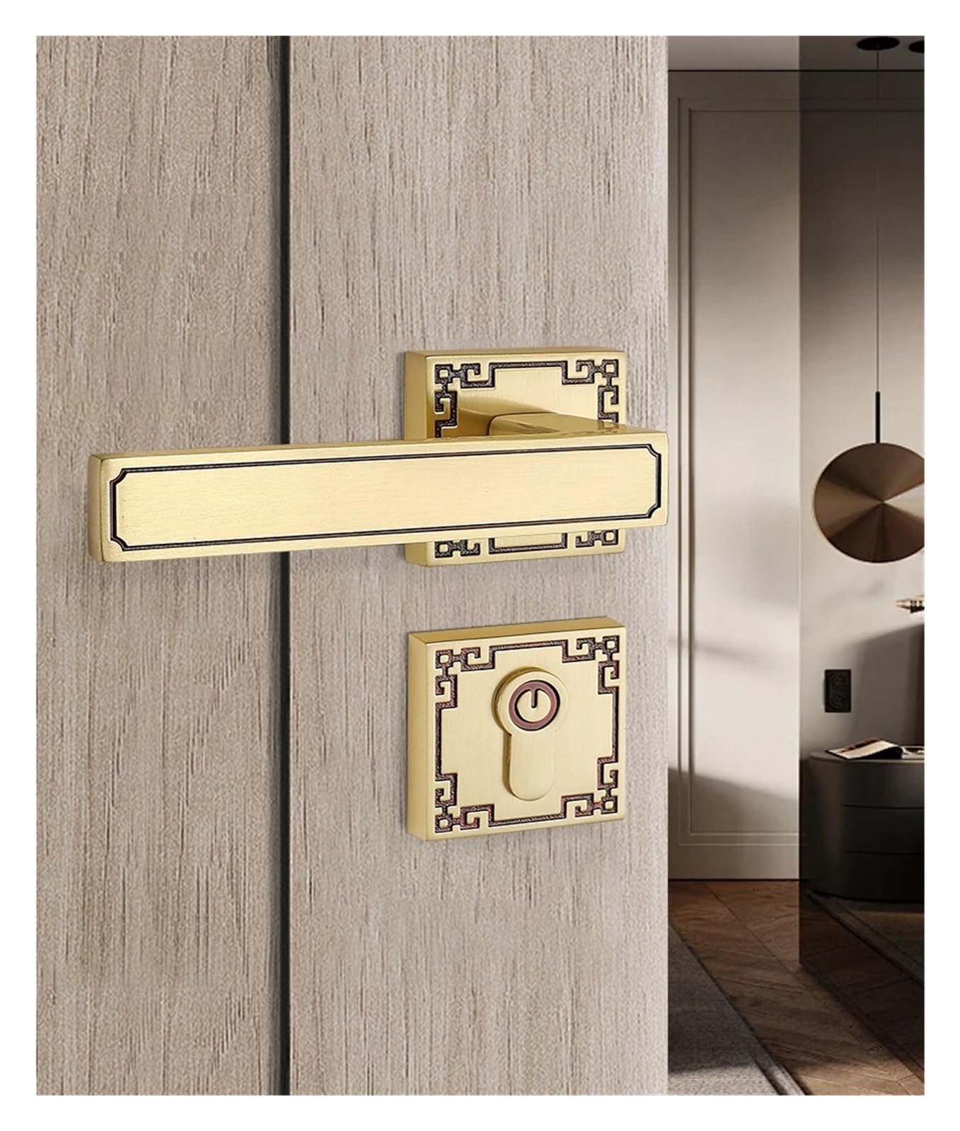 Serrure de porte intérieure en laiton chinois magnétique dorée 72F016