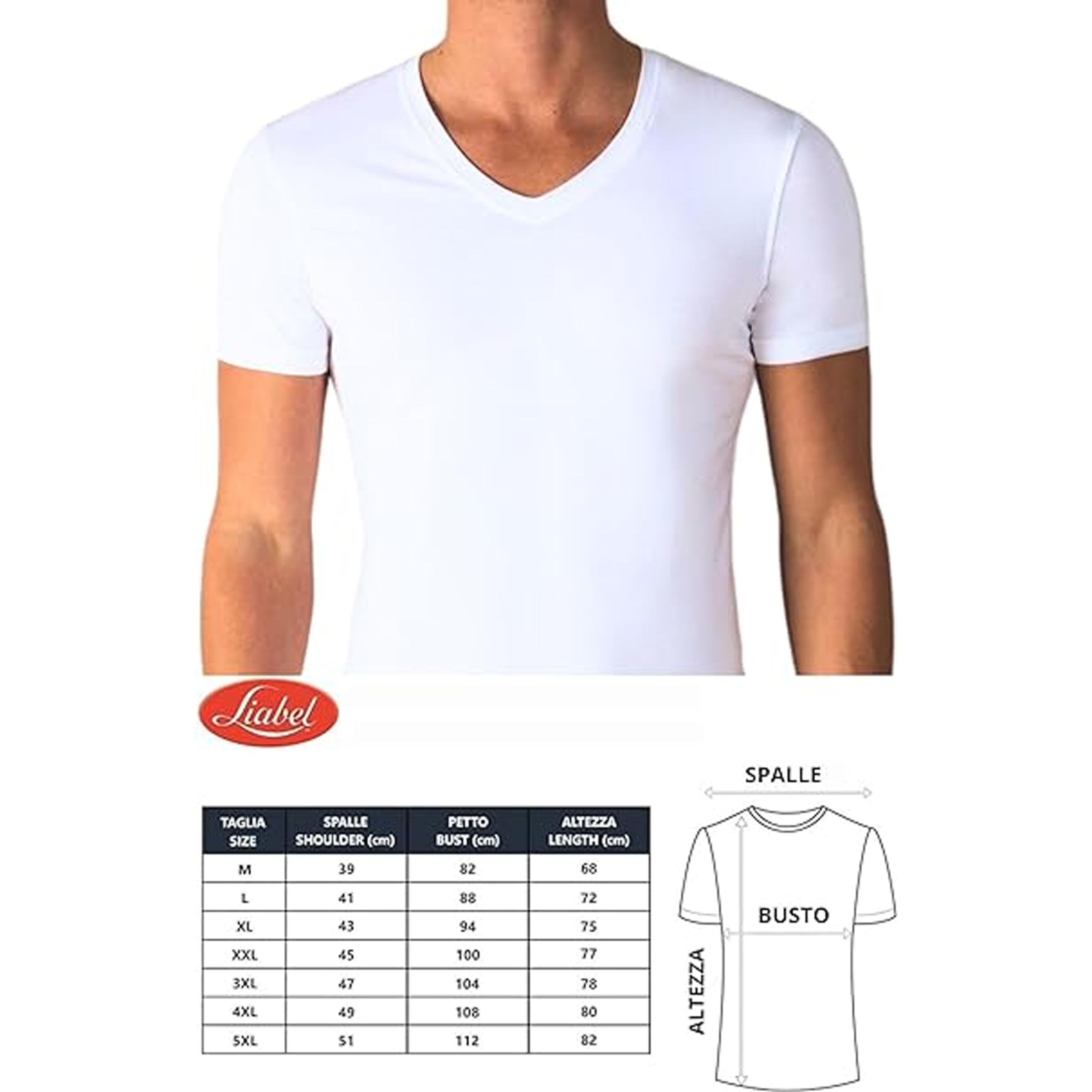 Liabel 3-6 piezas – Camiseta interior hombre algodón bielástico cuello V – Camiseta interior hombre elástica – 03858, Color blanco., XL