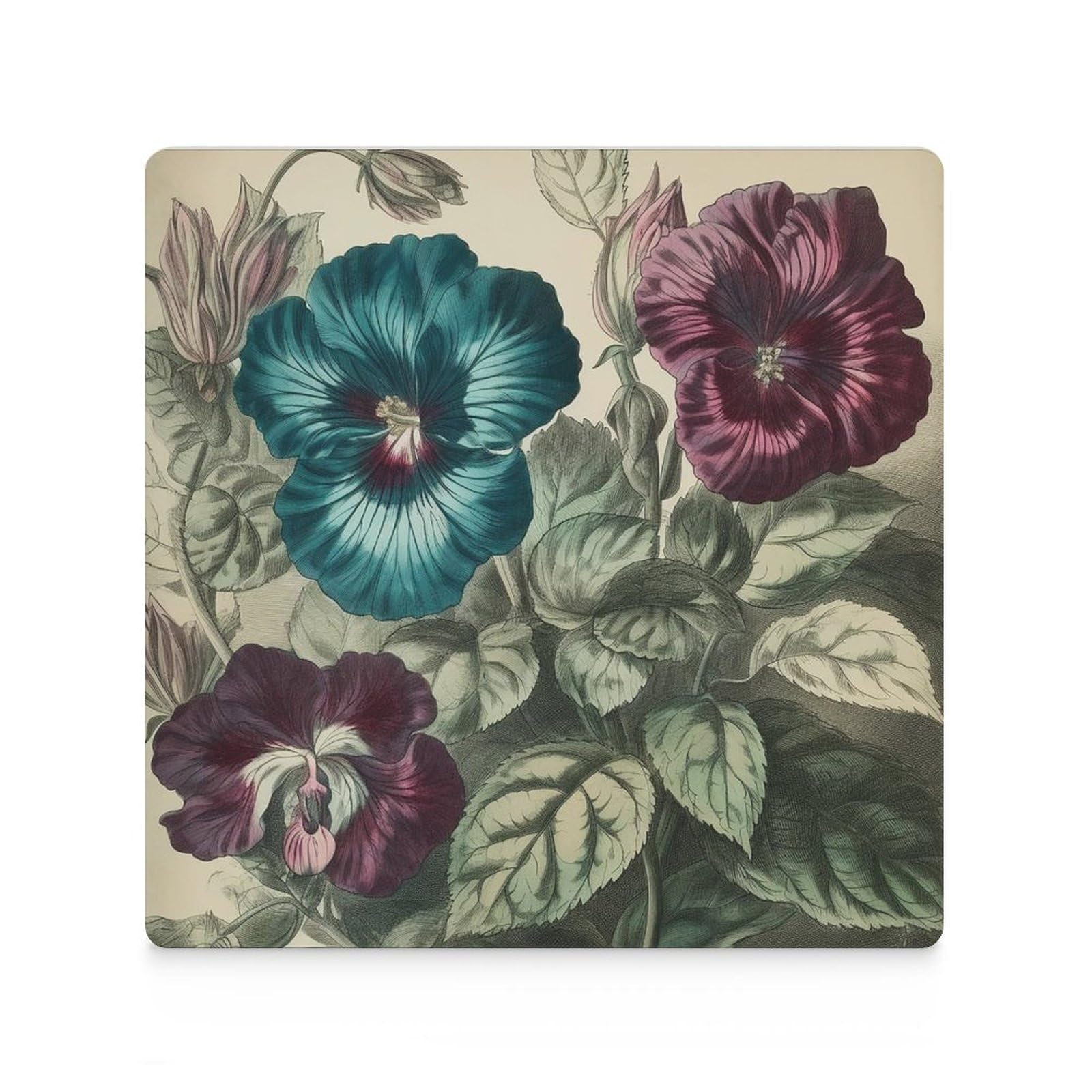 Posavasos para decoración de mesa, juego de 6 posavasos para mesa de café, reutilizables, con tres flores, impresión de pintura para mesa de comedor y sala de estar