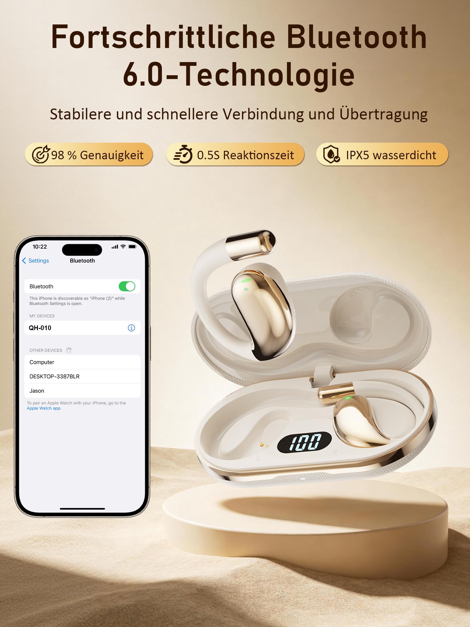 KI Übersetzer Kopfhörer Sprachübersetzer Übersetzungskopfhörer: 3-in-1 Kopfhörer Übersetzer Echtzeit 156 Sprachen mit App - Bluetooth 6.0 Translator Earbuds mit 6 Modi 40H für Reisen Business Lernen