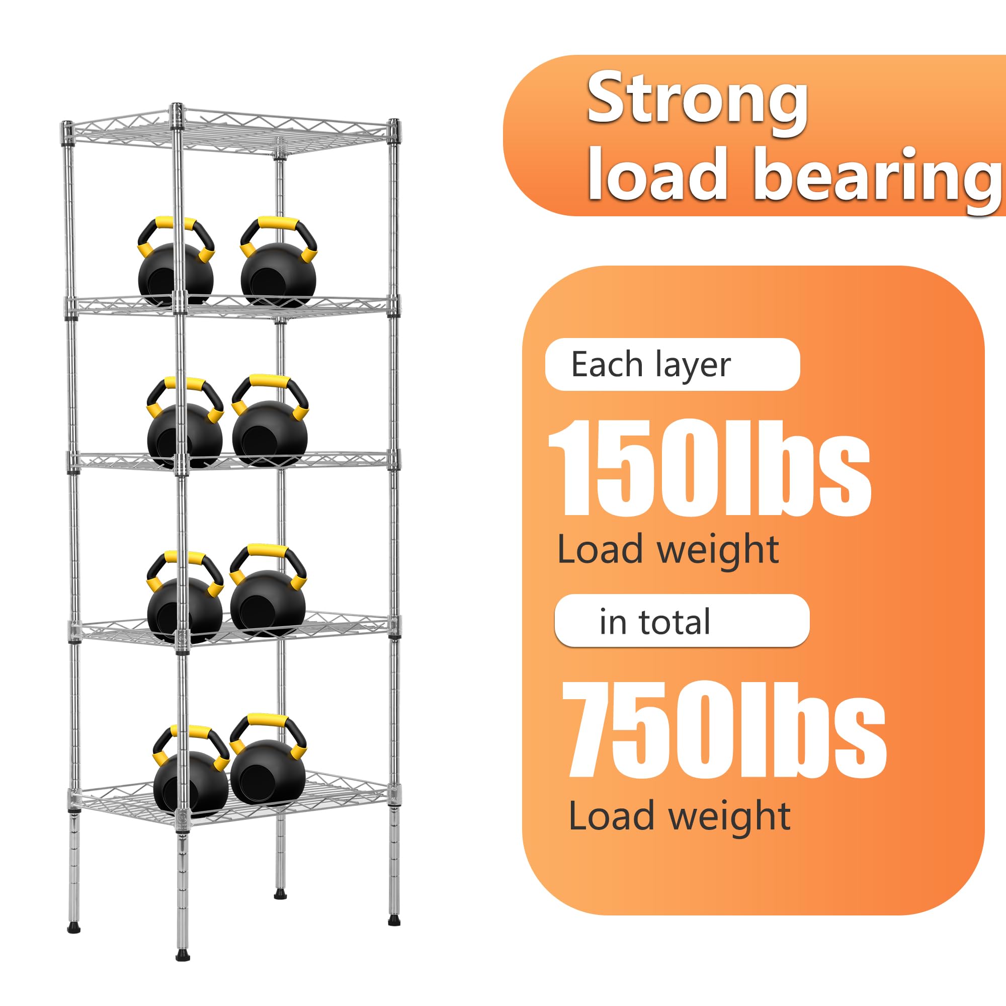 5-Tier Chrome Wire Shelf - 750lb Capacity -7 5-Tier Chrome Wire Shelf - 750lb Capacity -7