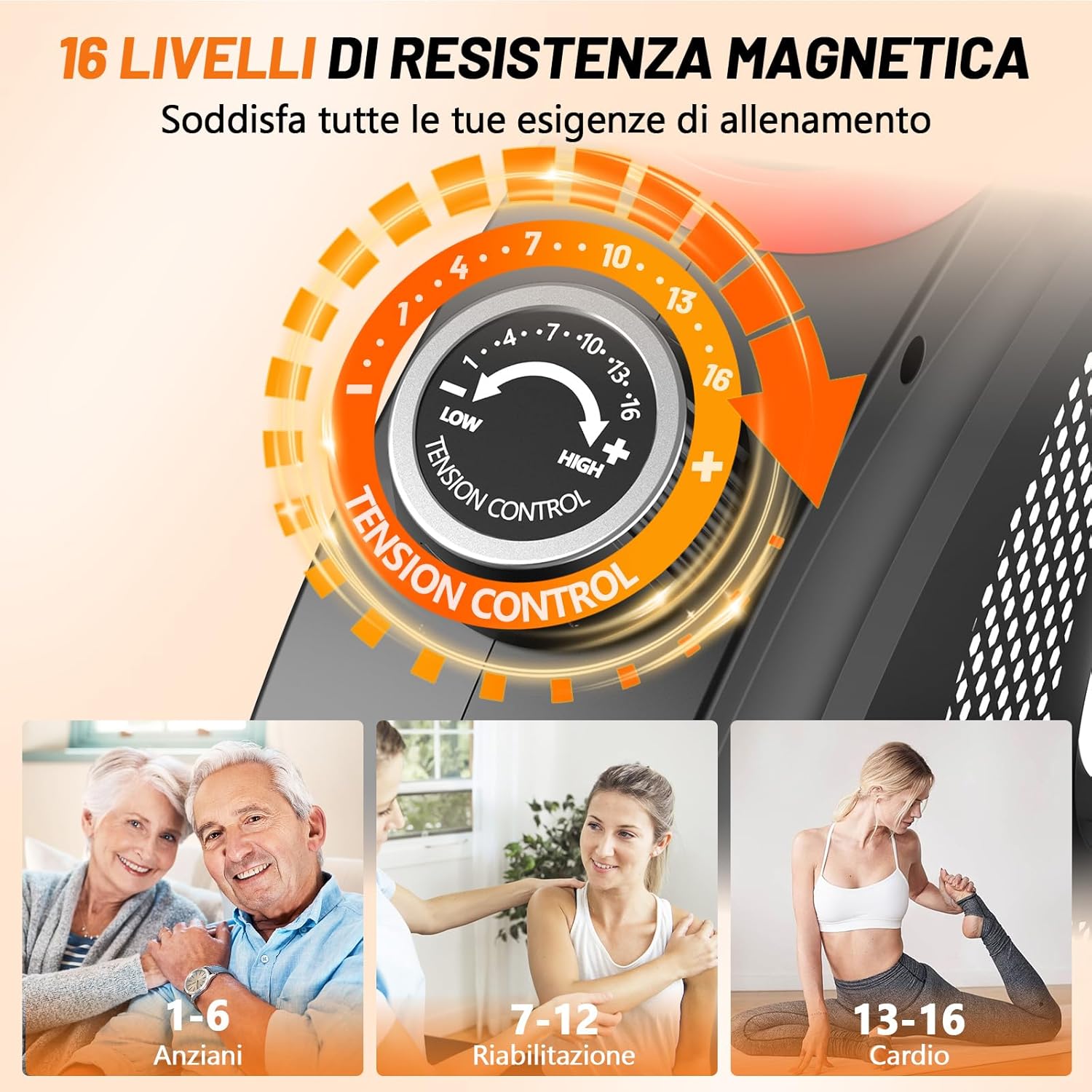 Resistance control knob with 16 levels