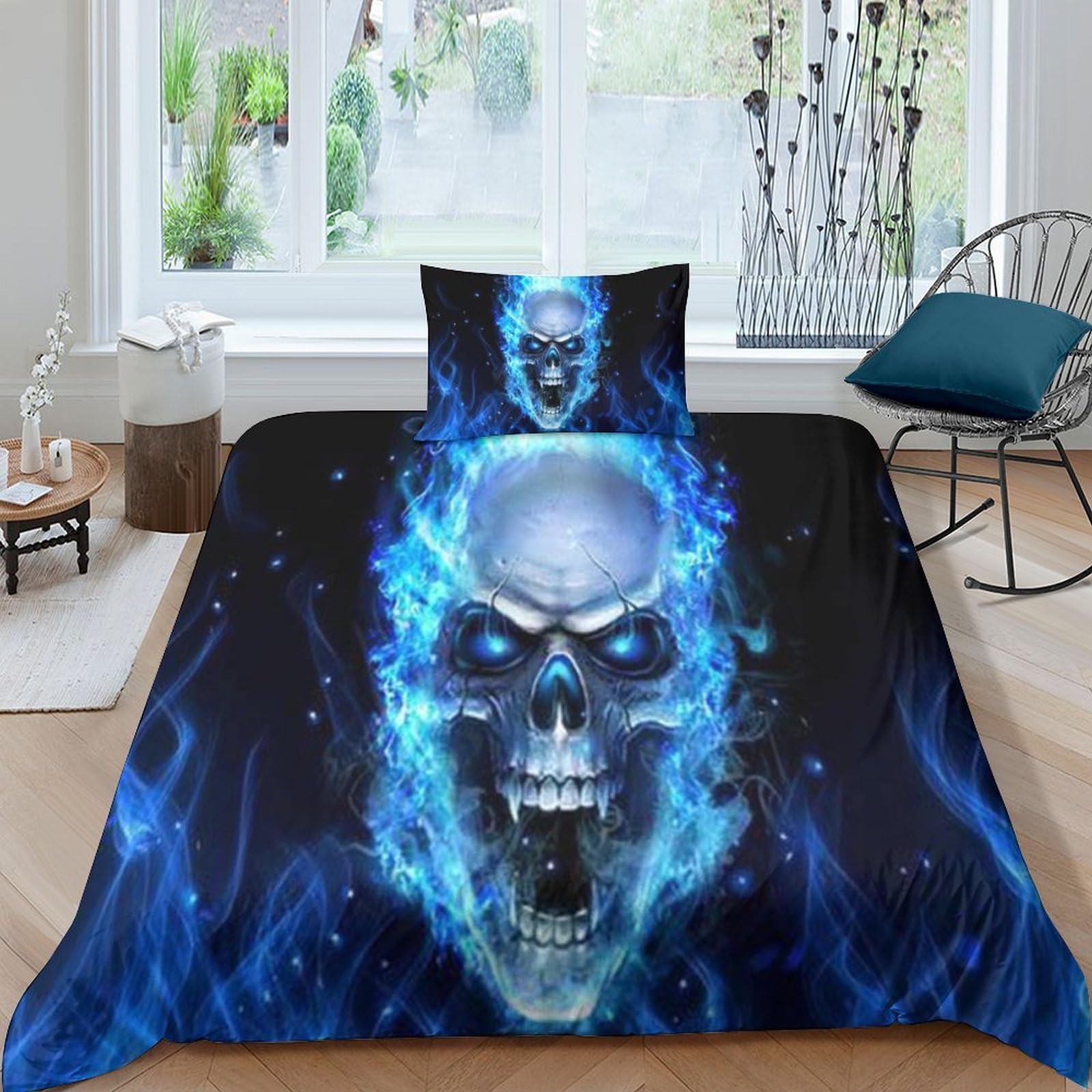 Parure de lit gothique pour chambre d'enfant et ado motif Skulls 3D