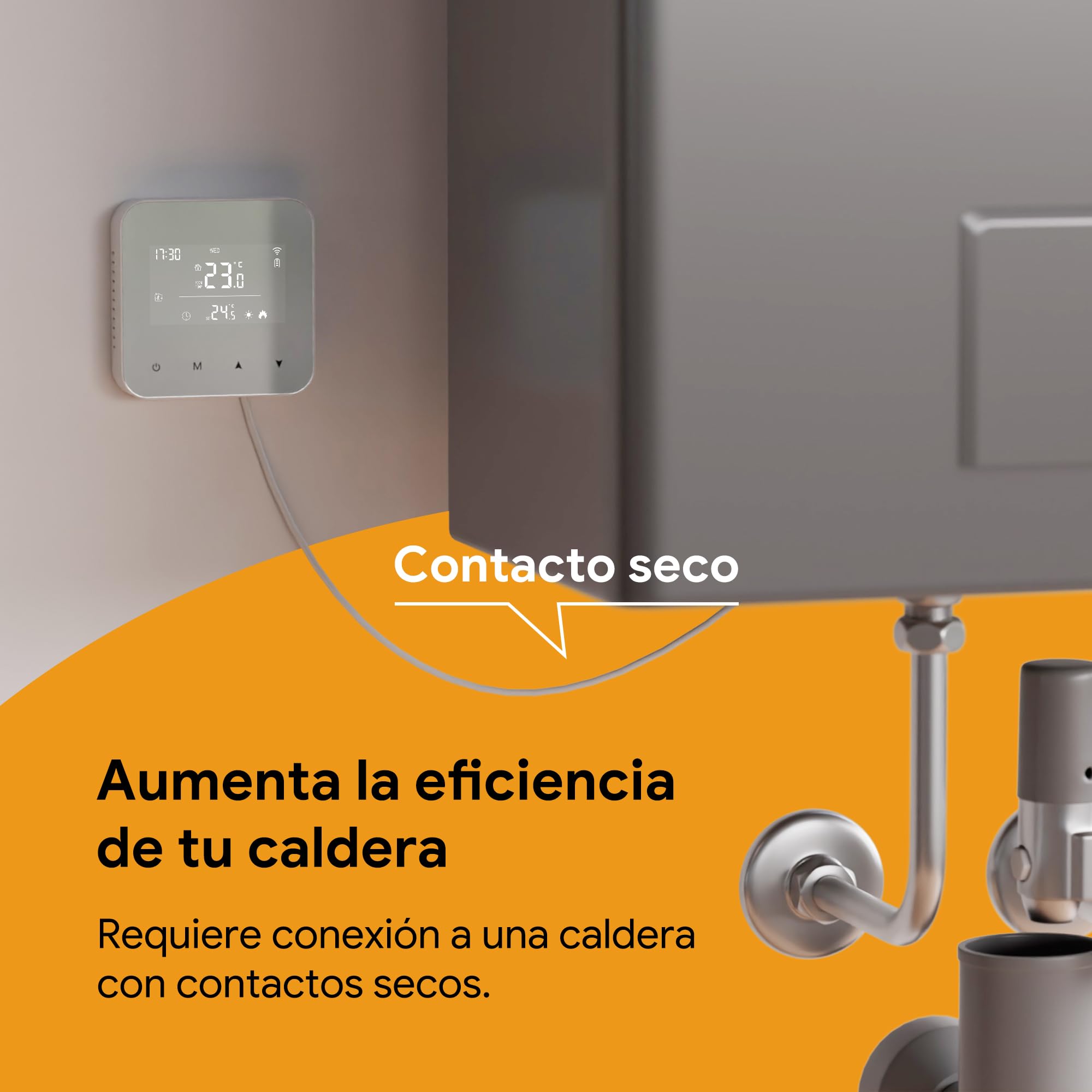 Termostato Calefaccion WiFi 2 Hilos,Termostato Caldera con batería,Termostatos programable Diariamente,Compatible con Google Assistant y Alexa,Controlable a Distancia a través de Tuya Smart