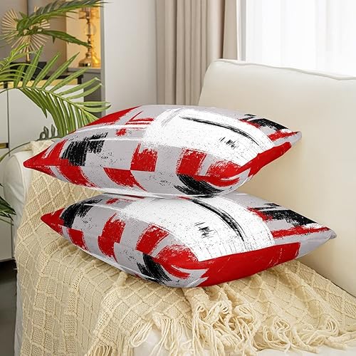 Miniatura 3 de Feelyou Juego de 2 fundas de almohada abstractas para sofá cama, fundas de cojín decorativas de arte abstracto moderno, color rojo, gris, blanco, no