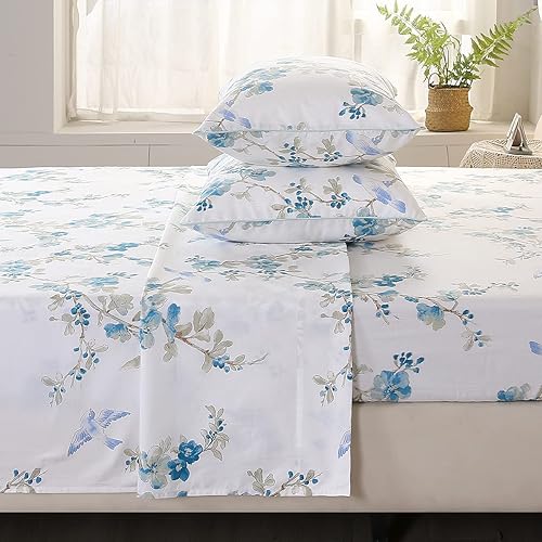 Miniatura 3 de URBONUR Juego de sábanas de lujo de algodón percal egipcio tamaño King, suaves, suaves, transpirables, con bolsillo profundo (4 piezas, tamaño King,