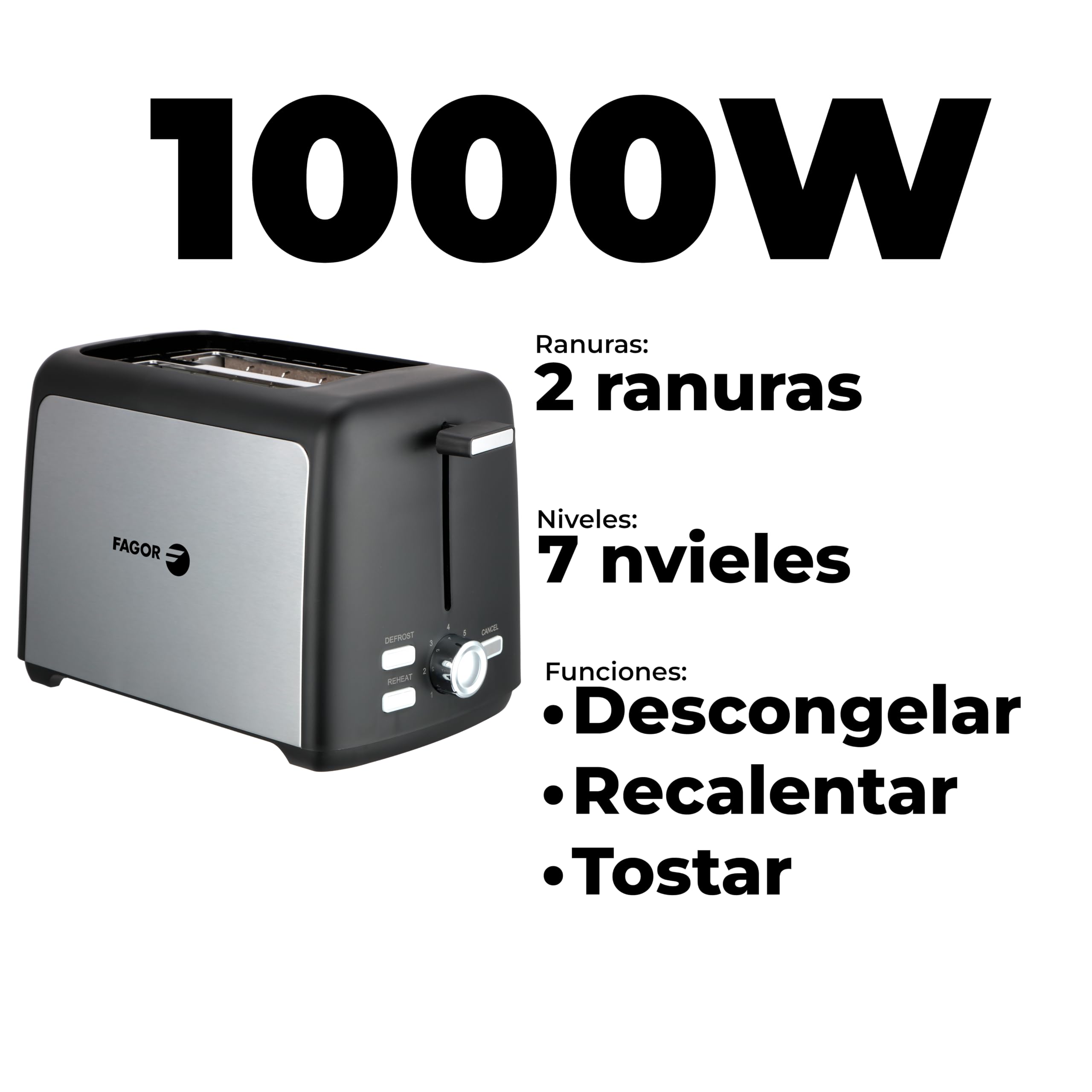 Set Desayuno Completo 3 en 1 con Cafetera de Goteo 0,6L, Hervidor Eléctrico 1L y Tostador de 2 Ranuras, Diseño Negro, Apagado Automático, Ideal para Hogar y Regalo- FAGOR Breakfast Collection Noir