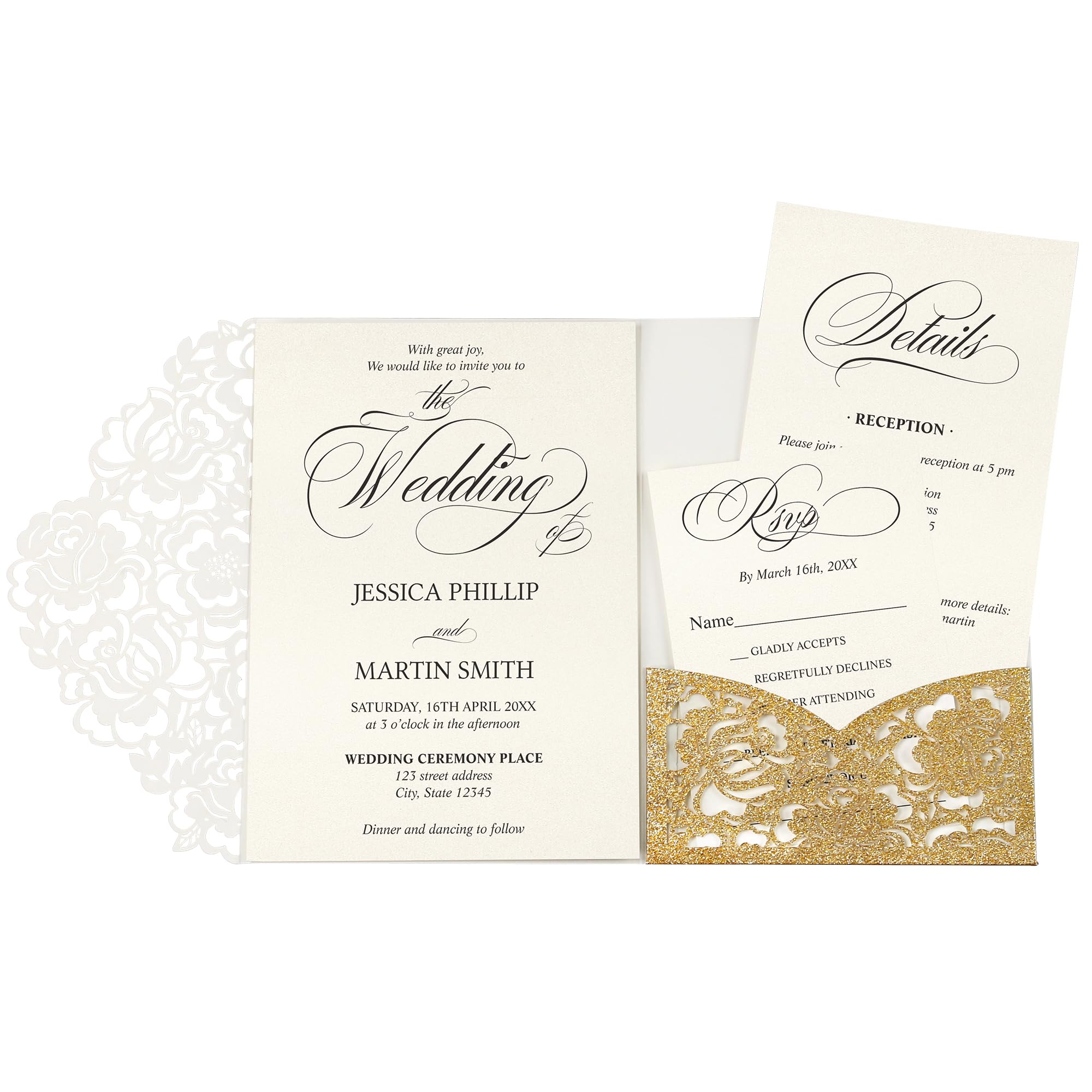 Tarjetas de invitación de 5.1 x 7.12 pulgadas con sobres Doris Home para bodas religiosas 7