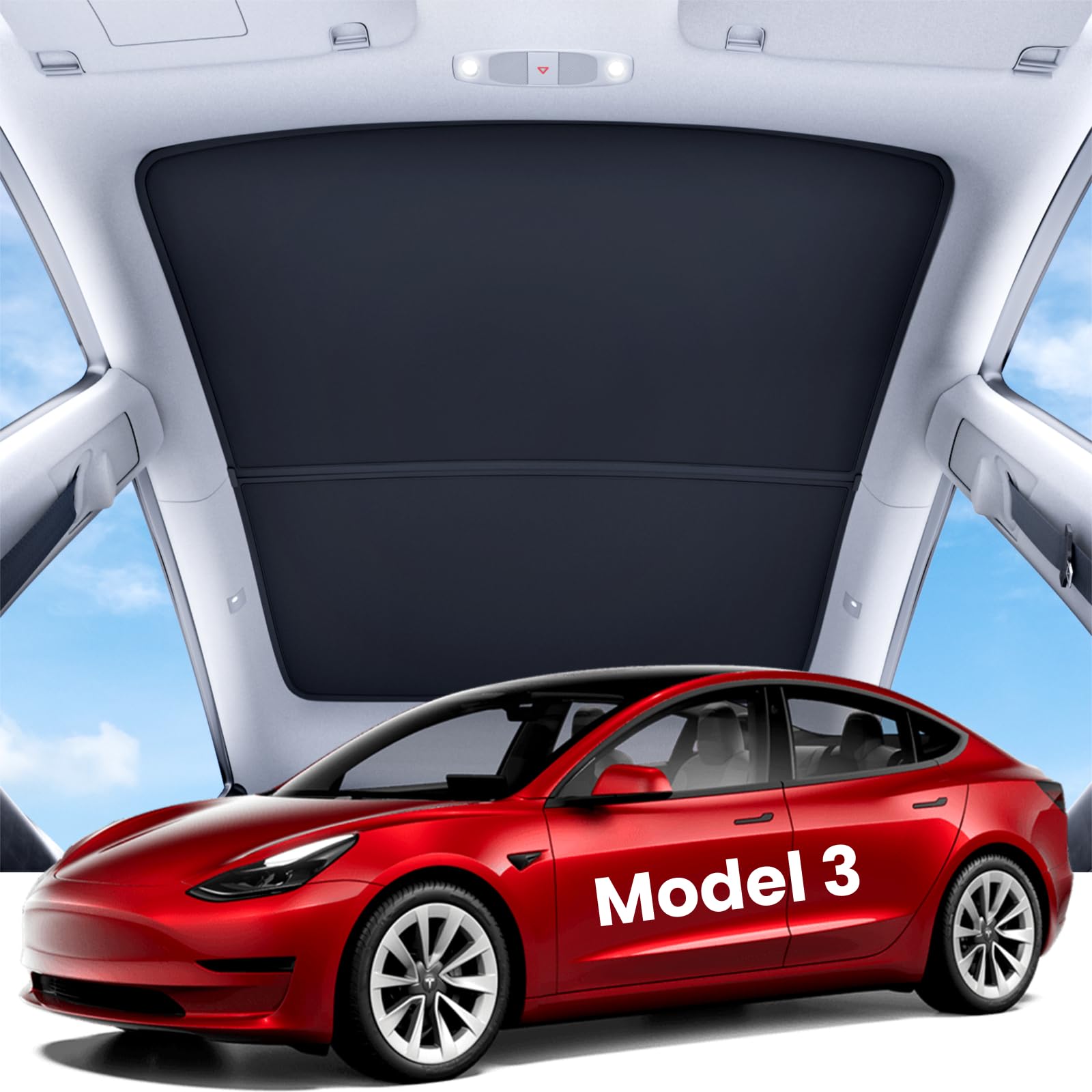 Photo 1 of REEVAA 2026 Upgraded Tesla Model 3 Sunshade Roof [No Gaps, No-Sagging] Model 3 Accessories Heat Insulation Foldable Glass Sunroof Cover for Model 3 2020-2026 Highland, 2PCS, Black