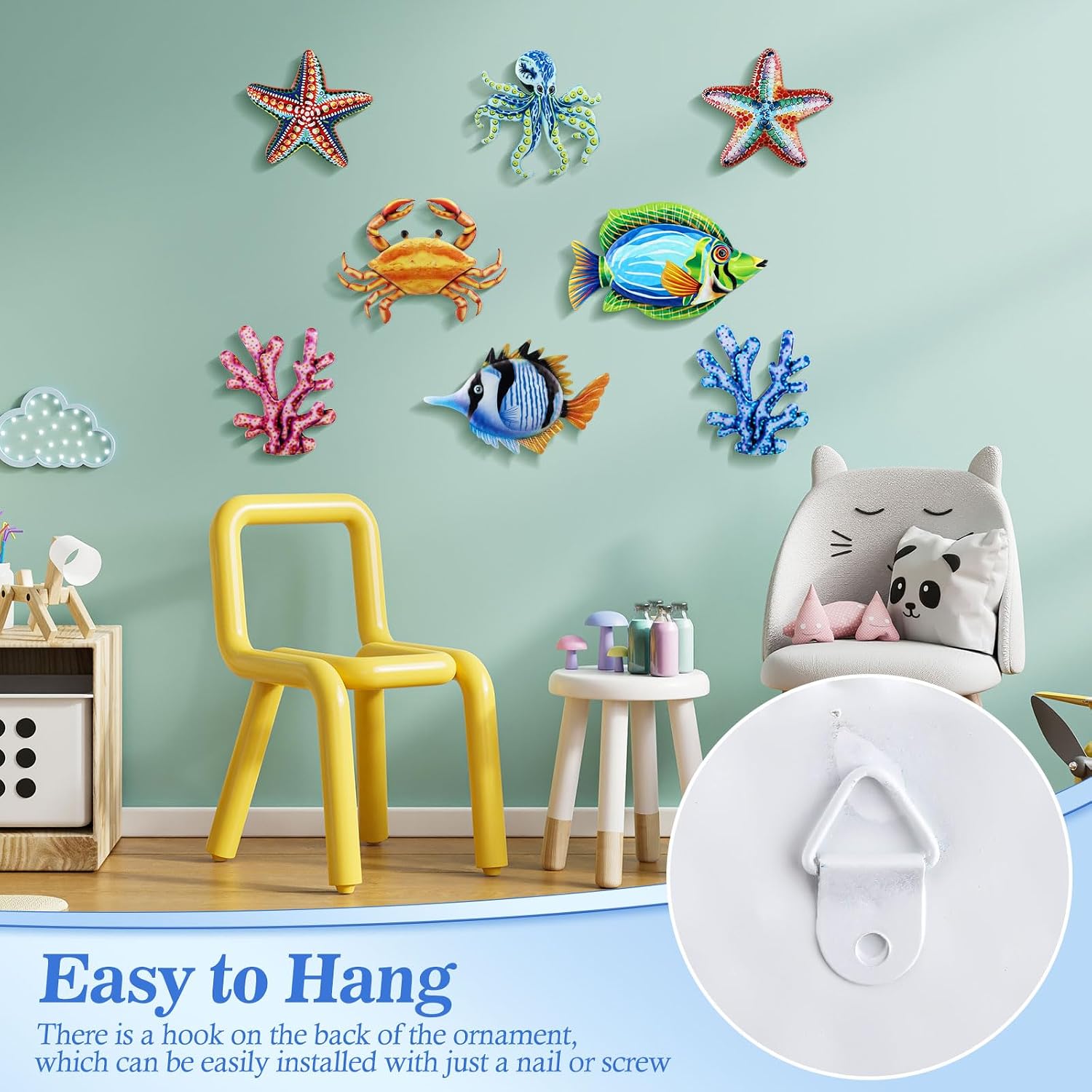 Tandefio 8 Pcs Metal Wall Decor Wall Art Hanging Decorations Outdoor Indoor Sculptures for Garden Fence Pool Home Porch(Starfish, Coral, Octopus, Fish)