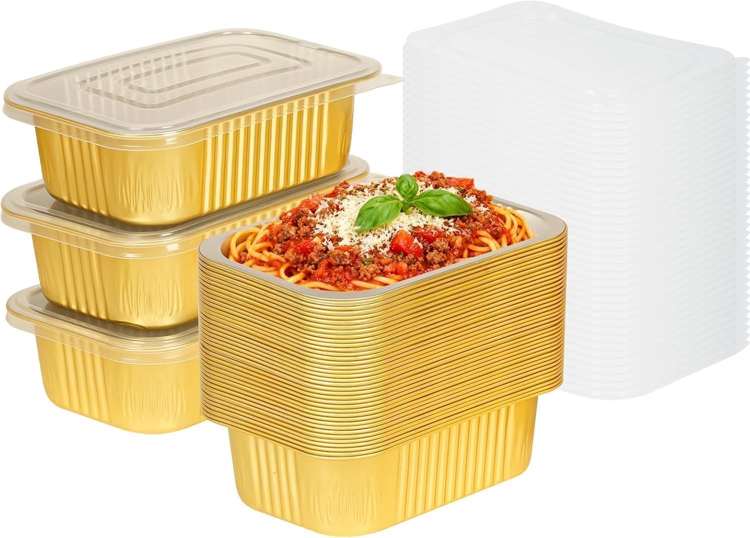 20 Pack 11" x 8" Heavy-Duty Gold Aluminum Foil Pans with Lids, 80oz –5LB Extra-Thick Disposable Tin Foil Food Containers with Lids for Cooking, Heating,Oven, Baking, Freezer & Food Storage
