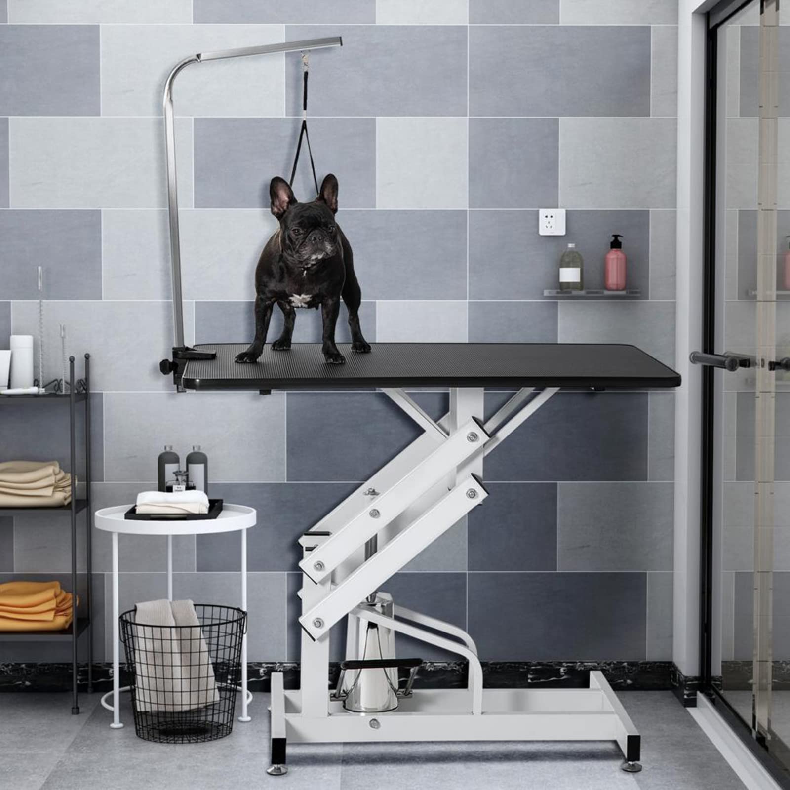 Tavolo professionale per toelettatura per animali domestici Sollevamento idraulico Regolazione libera Tavolo antiscivolo Tavolo per animali domestici facile da pulire resistente all'usura ( A)