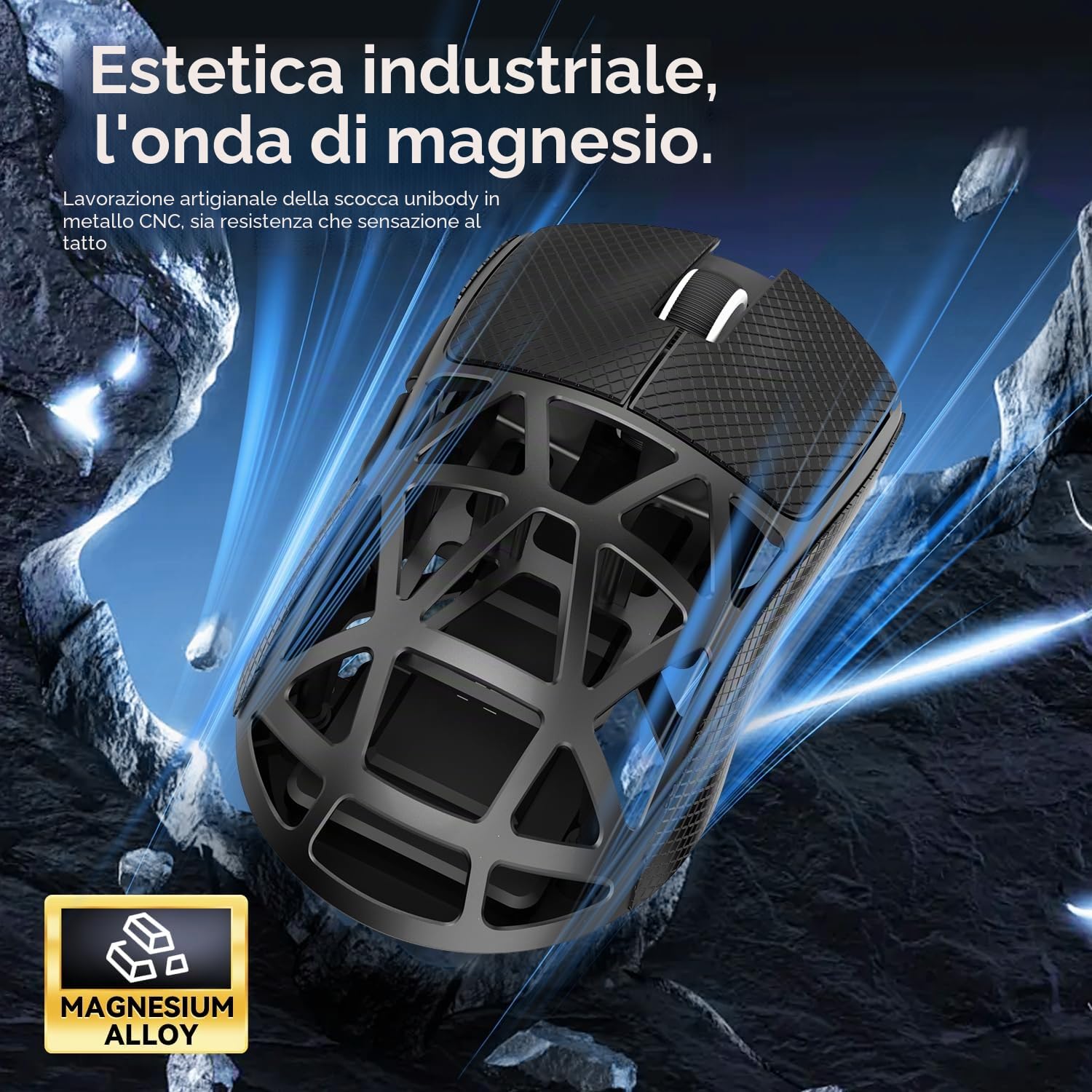ATTACK SHARK mouse in lega di magnesio R2, PixArt PAW3950 sensore da gioco, mouse wireless 8K, 48 g, BT/2,4 G/Wired Gaming, DPI 42000, Office Mice per Win11/Xbox/PS/Mac -Black