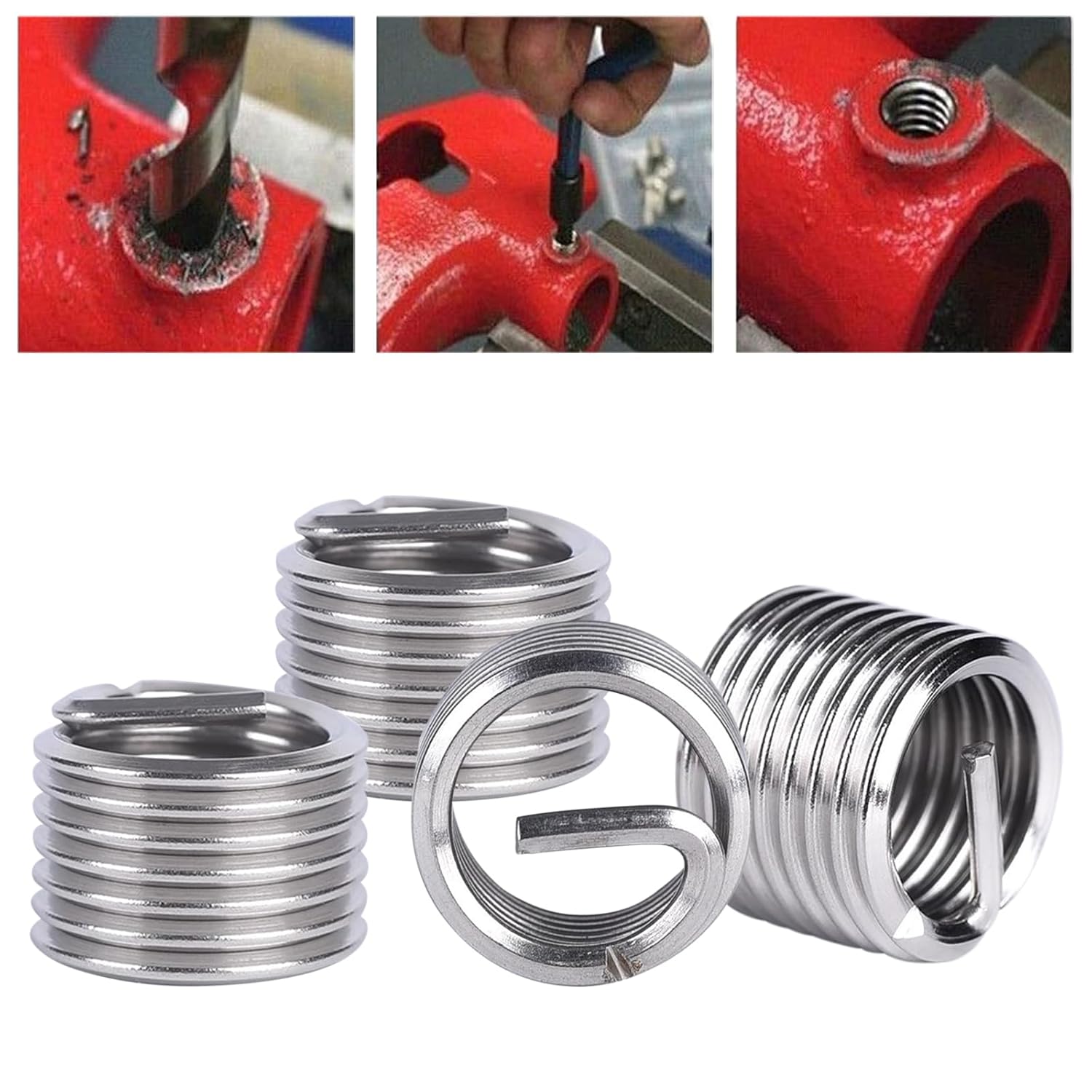 200Pcs Wire Thread Inserts, 304 Stainless Steel Metric M6x1 Helical Threaded Inserts Coiled Wire Screw Repair Kit for Automotive Repairs (1.5D)