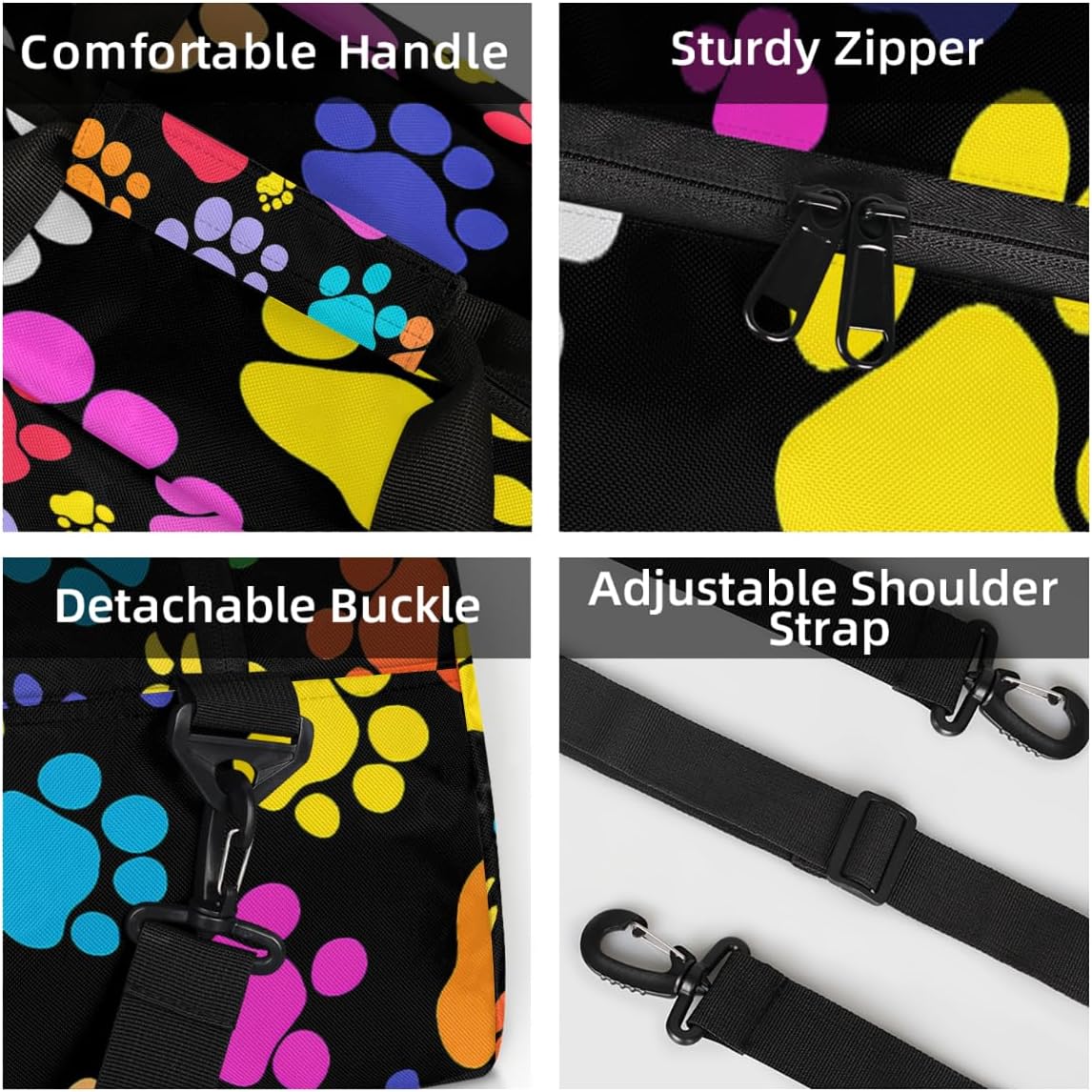 Kids Duffle Bag for Girls Colorful Dog Paw Print Pattern Gym Dance Bag Small Travel Bag Foldable Lightweight Carry on Weekender Overnight Bags with Shoulder Strap image 4