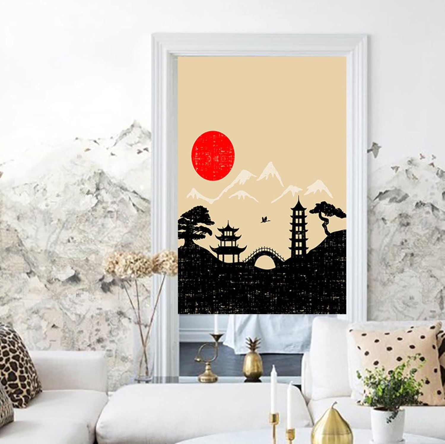 カフェカーテン レース 松 和風 85*200cm ショート のれん 装飾 弱遮光 防塵 小窓 洗面所 リビングルーム 敬老の日 新