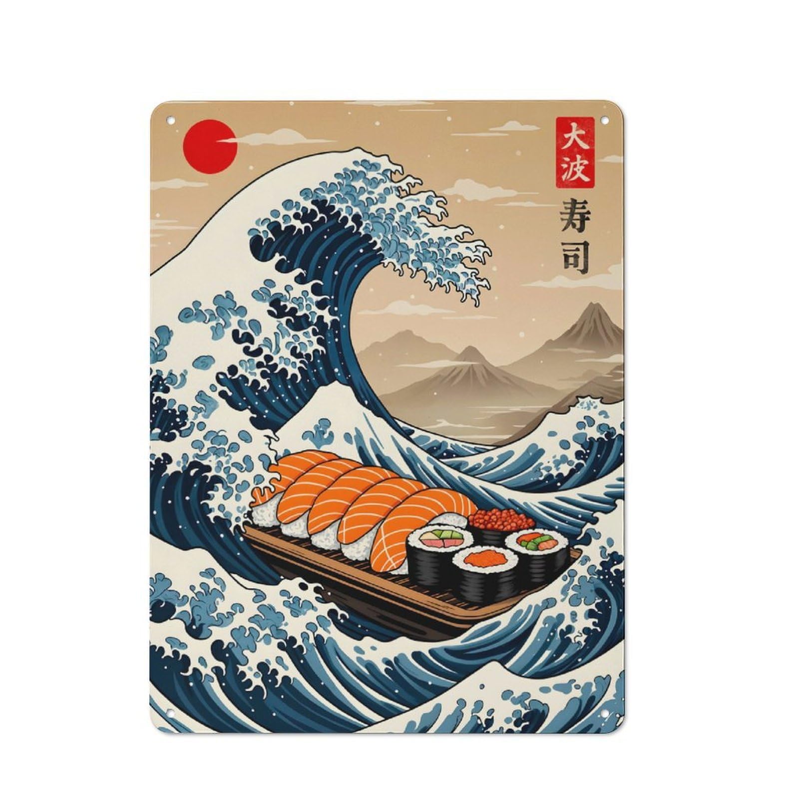 Junmoney Sushi Great Wave Industrial Metal Sign 40X30cm, Clean Industrial Loft Wall Plaque For Modern Home, Workshop, Office Or Cafe