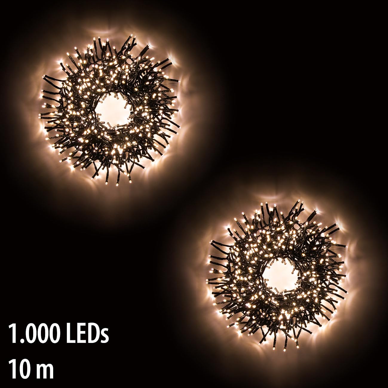 Lunartec winter fairy lights: Łańcuch świetlny LED z bukietami, 1.000 LED, 10 m (łańcuch świetlny zasilany z sieci, girlanda świetlna na zewnątrz pęczkami, drzewo)