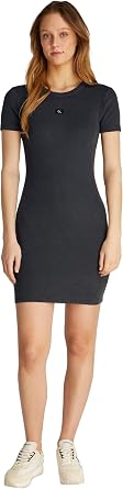 Calvin Klein Women s Washed Woven Label Ribbed Short Bodycon Dress