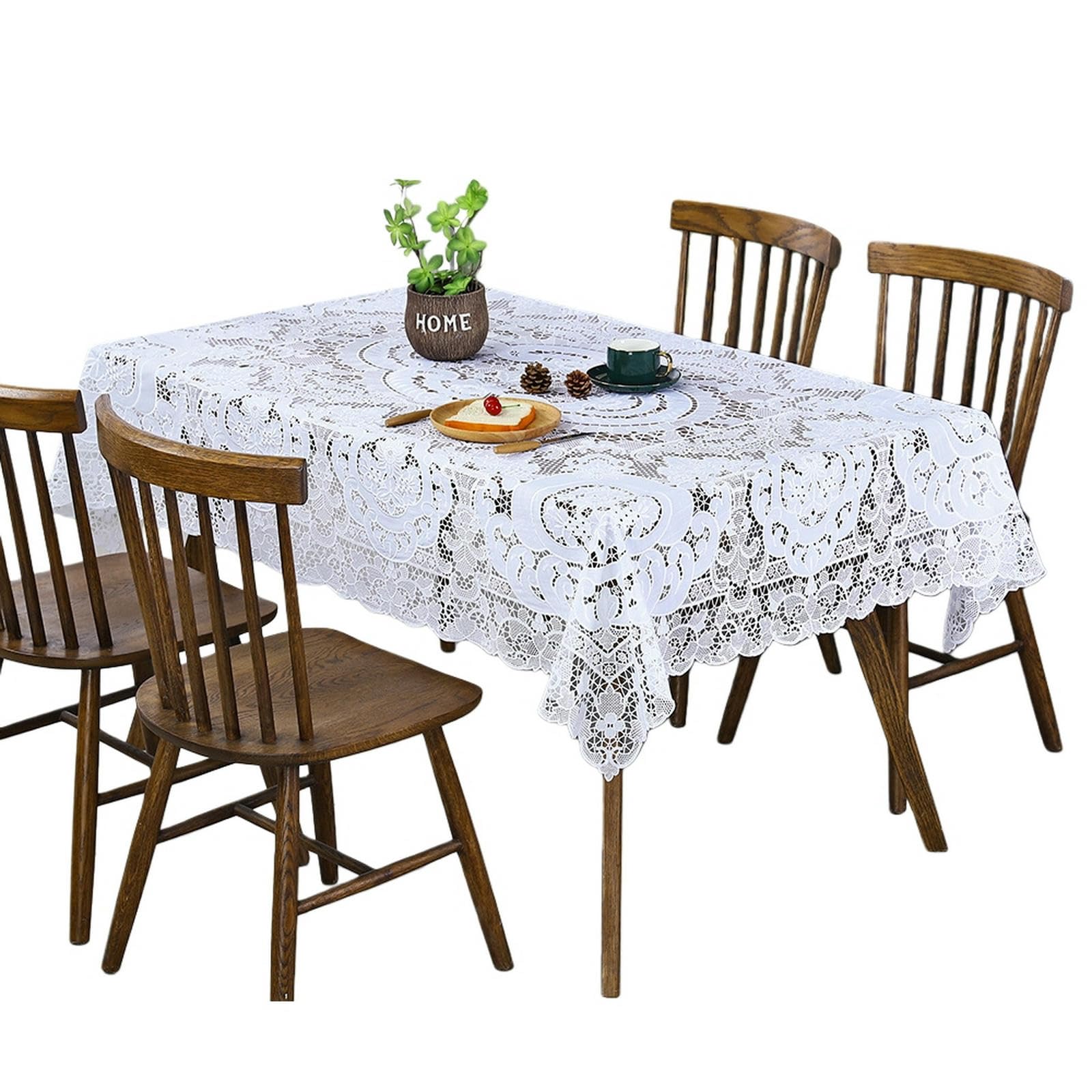 tovaglia da Matrimonio Classica, Decorazione Tavolo in Pizzo Bianco, Caffè-bianco-170 * 270
