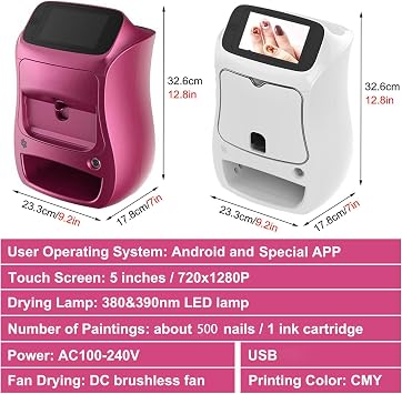 Smart App Control Nail Printer, 3D Automatic Digital Art Machine with Touch Screen - WiFi Connectivity, USB DIY, HD Printing & Quick Drying