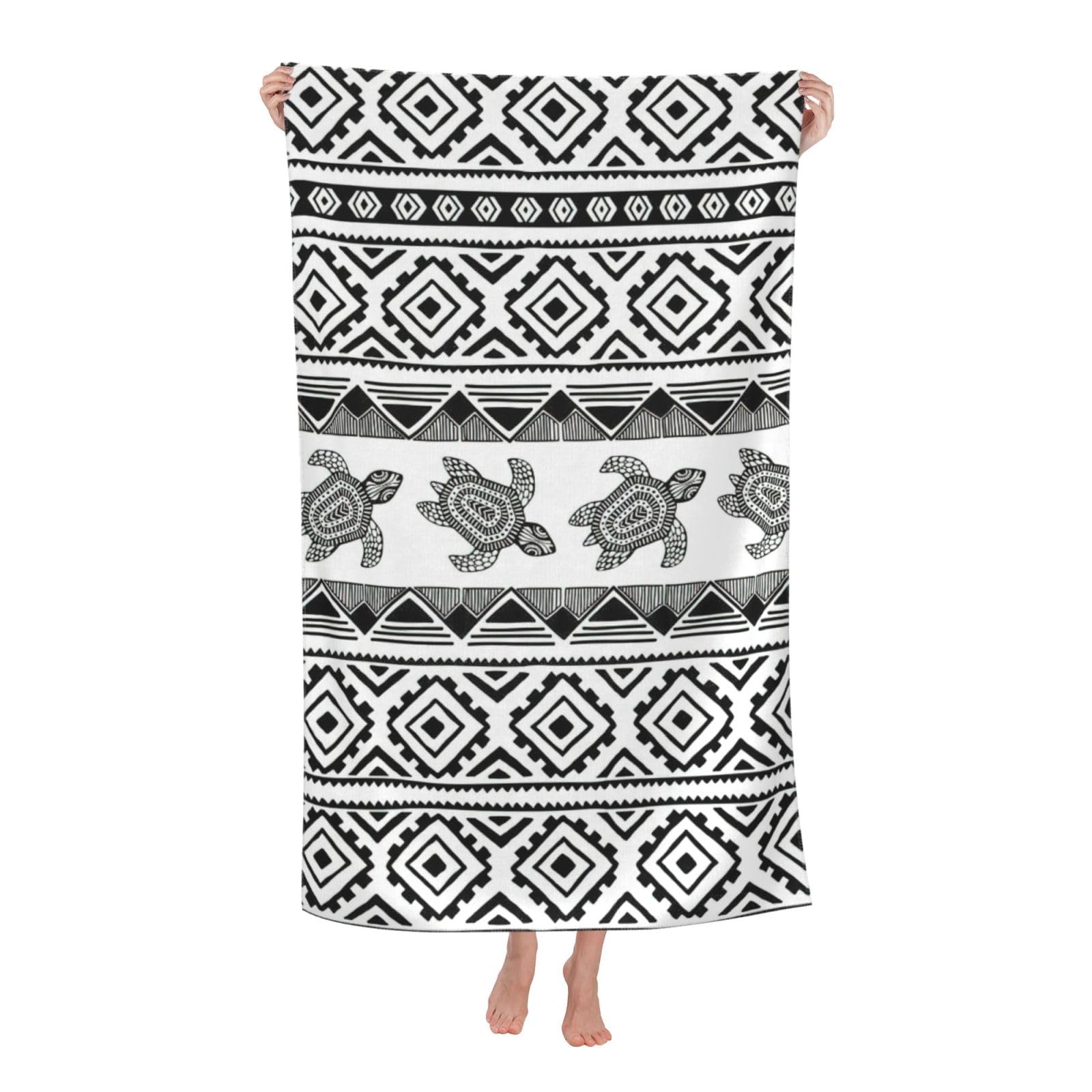 Oazcvbnn Women's White Ethnic Turtle Striped Print Adult Beach Towel Summer Travel Pool Vacation Swimming Fitness Outdoor Adventures