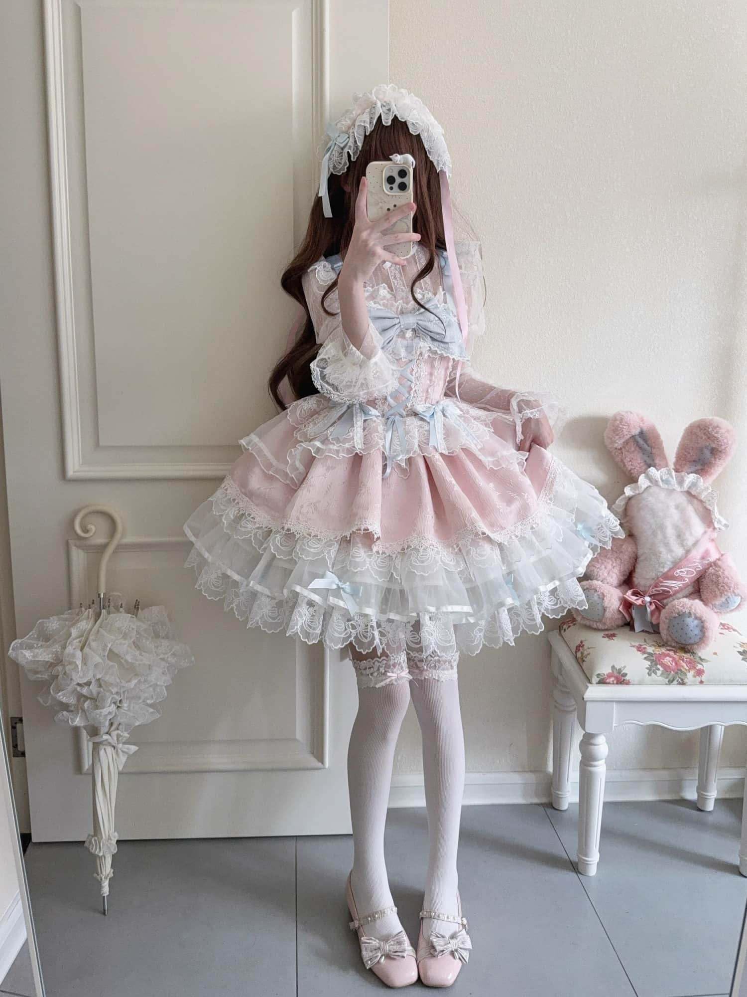 Robe de princesse Lolita sans manches pour adolescentes, style kawaii, en dentelle, à volants, style victorien, élégant