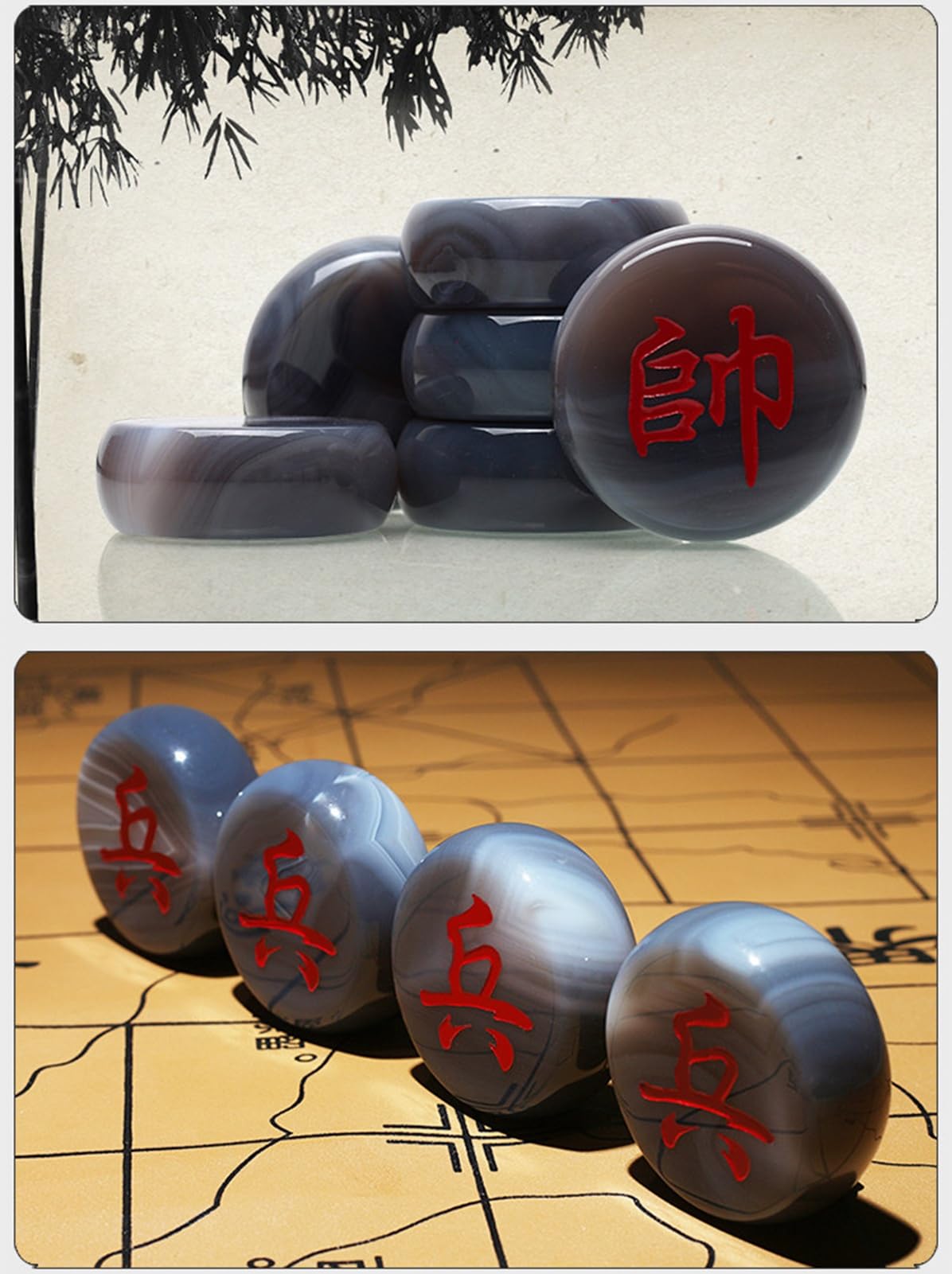 Chinesisches Schachspiel mit Achat-Schachfigur und faltbarem Brett Xiangqi