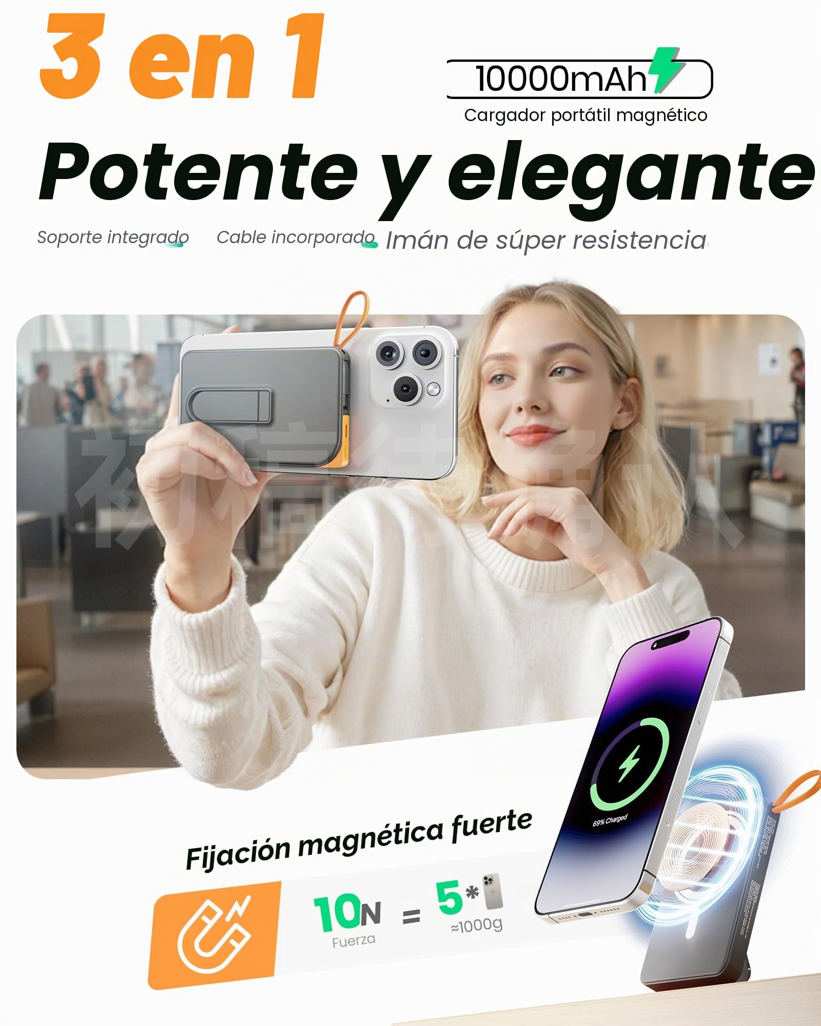 Power Bank, Ultra Slim 10000mAh 22.5W Bateria Externa Carga Rapida, Batería Portatil con Entrada y Salida USB C de Alta Velocidad, Patalla LED, Compatible con iPhone Samsung Xiaomi Huawei y más