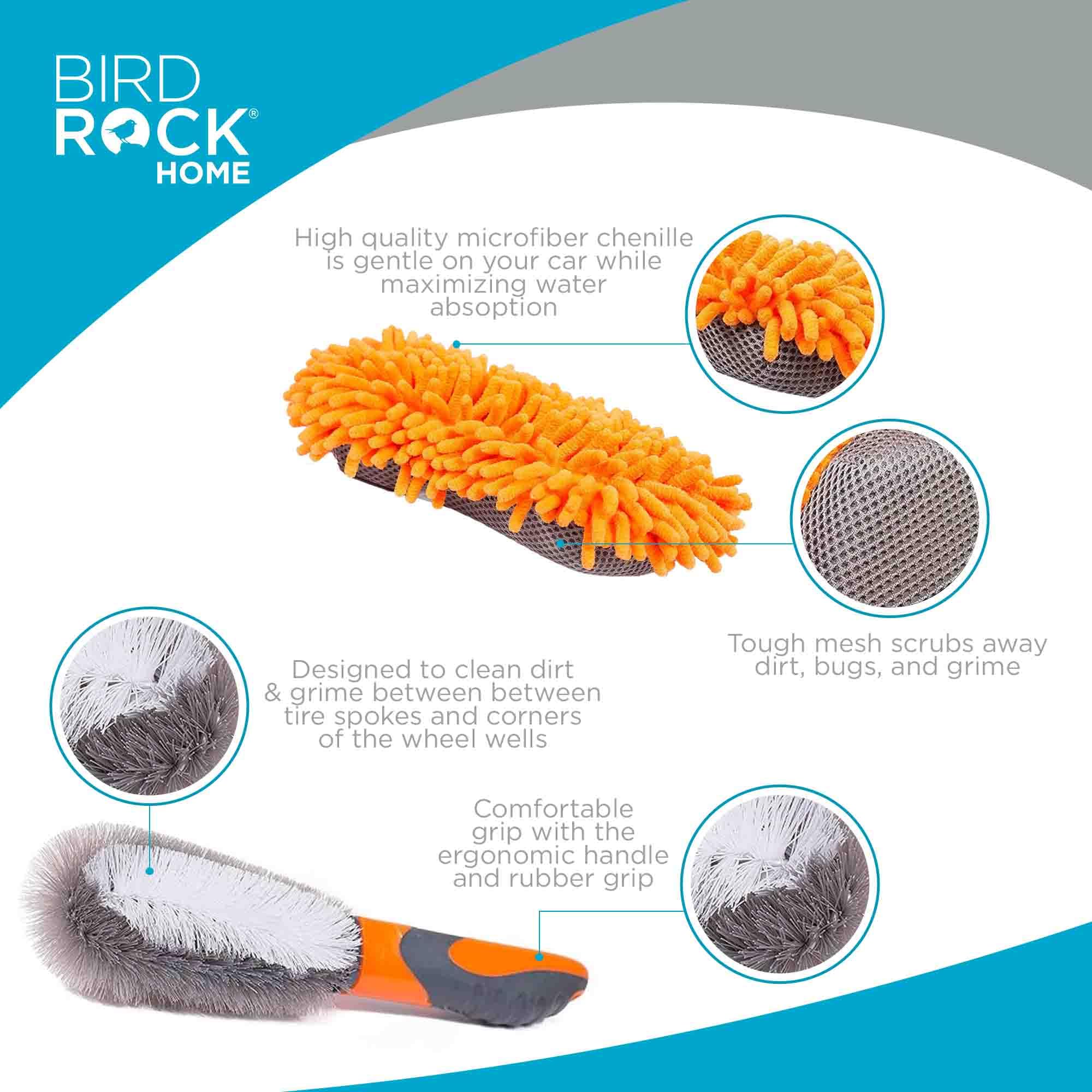 BirdRock Home Car Wash and Detailing Kit | Includes 6 pcs | Exterior and Interior Cleaning | Wheel Brush | Sponge | Duster | Extendable Cleaning Tool
