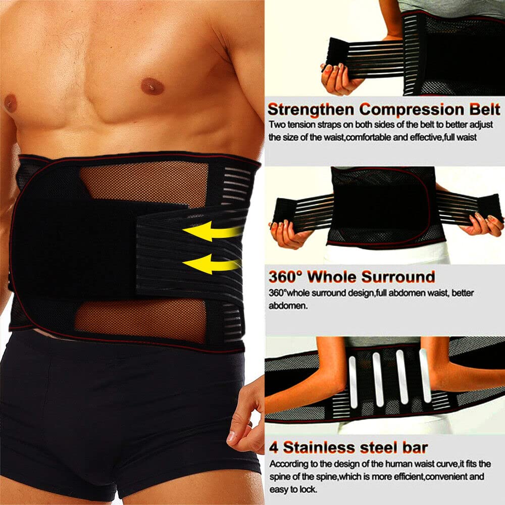 Cinturón Lumbar Ajustable de Doble Tirante para la Parte Inferior de la Espalda, Talla Grande 3XL-5XL, para aliviar el Dolor, diseño de Malla Transpirable con Correas Ajustables en la Zona Lumbar