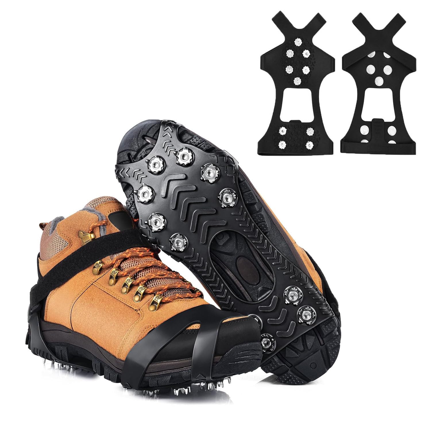 Wxinsheng Crampons Ice Cleats for Shoes and Boots,10-Stud Stainless Steel Snow Grips,Anti-Slip Traction Cleats,for Winter Walking,Hiking,Climbing,Fishing and Jogging on Ice Snow