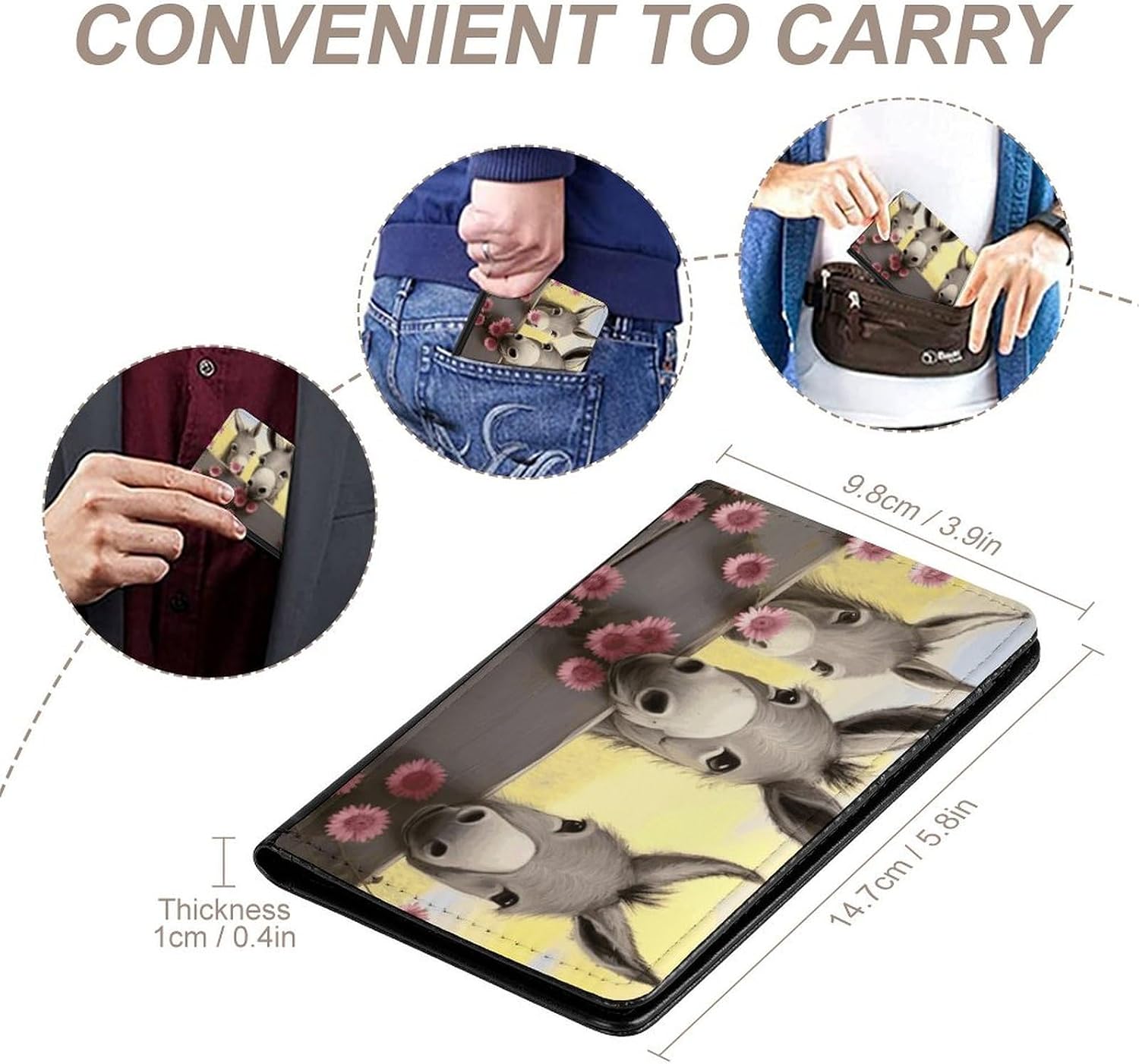 Personalized Donkey And Flower Passport Holder Waterproof Passport Protector for Travel Essentials Classic Passport Wallet with Slots PU Leather Passport Cover Holder