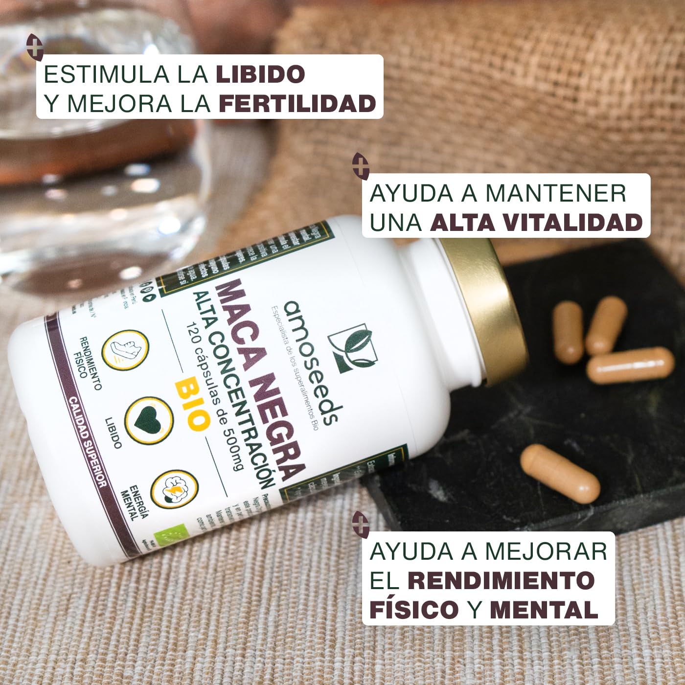 Maca Negra BIO Andina | Alta Concentración, 10 000mg / día | Maca Peruana Pura y Orgánica, 120 cápsulas | Energía, Vigor | Para Hombre y Mujer | Primera Calidad (Paquete de 2)