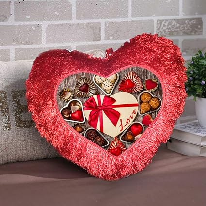 DreamVio Love Heart Shape Valentine's Day Gifts Fur Cushion,Plush Pillow for Gifting on Birthdays,Anniversaries Color - Red (Size- 15x17 inch) Shape 47