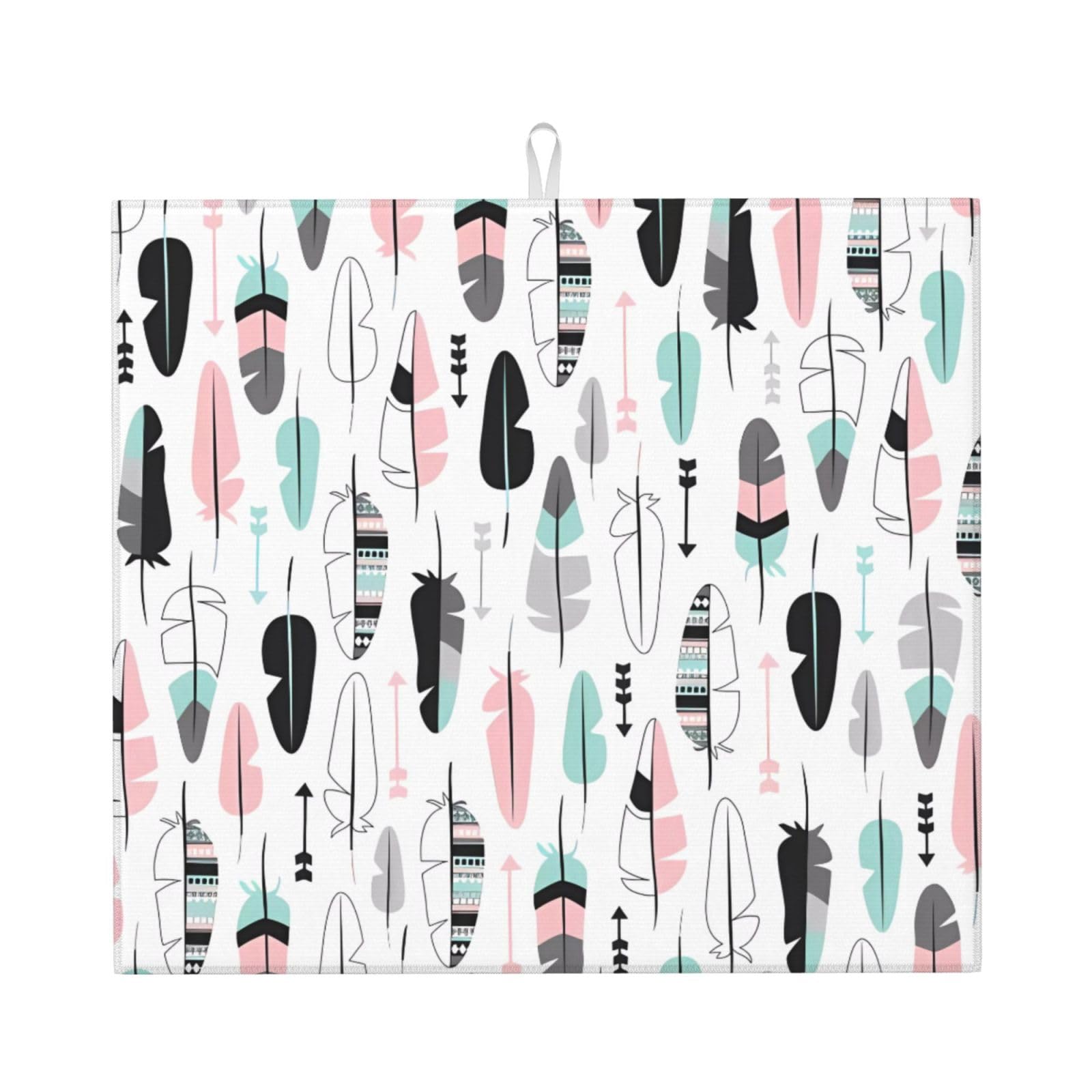 YYHWHJDE feather Prints Kitchen Drying Mat - Absorbent Dish Drying Throw with Vibrant Prints, Quick-Dry Countertop Layer for Dishes & Appliances - Non-Slip & Foldable