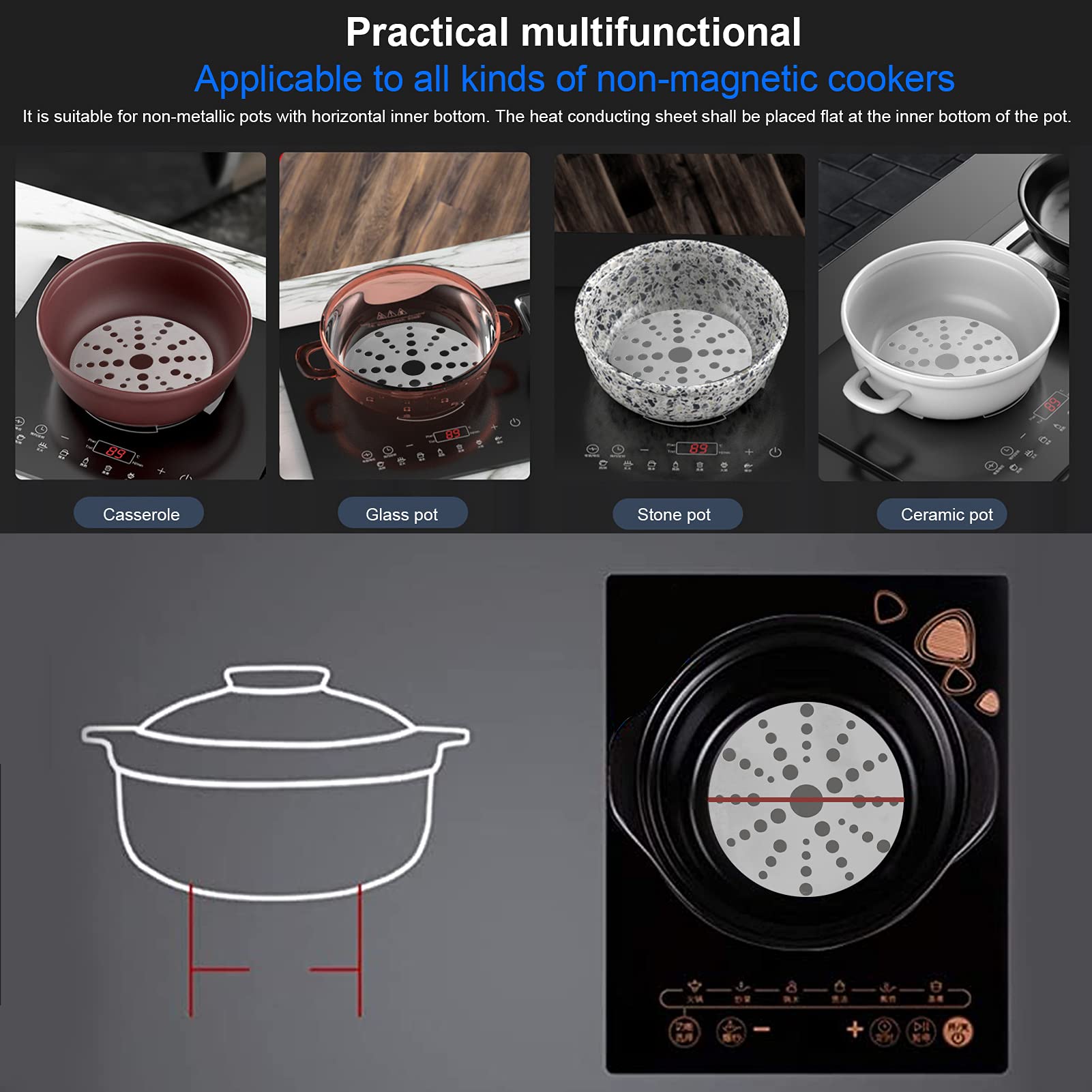 Spargifiamma Per Fornelli A Gas - Acciaio Inox, 16.5 Cm, Diffusore Di Calore Per Pentole Non Induzione - Foto 2
