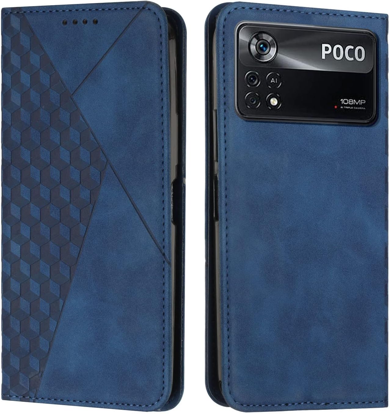 KOUYI Funda para Xiaomi Mi Poco X4 Pro 5G, PU Cuero Flip Folio Carcasa [Magnético][Soporte Plegable][Ranuras para Tarjetas],Capa Tipo Libro Flip Case Wallet,Antigolpes Cover (Azul)