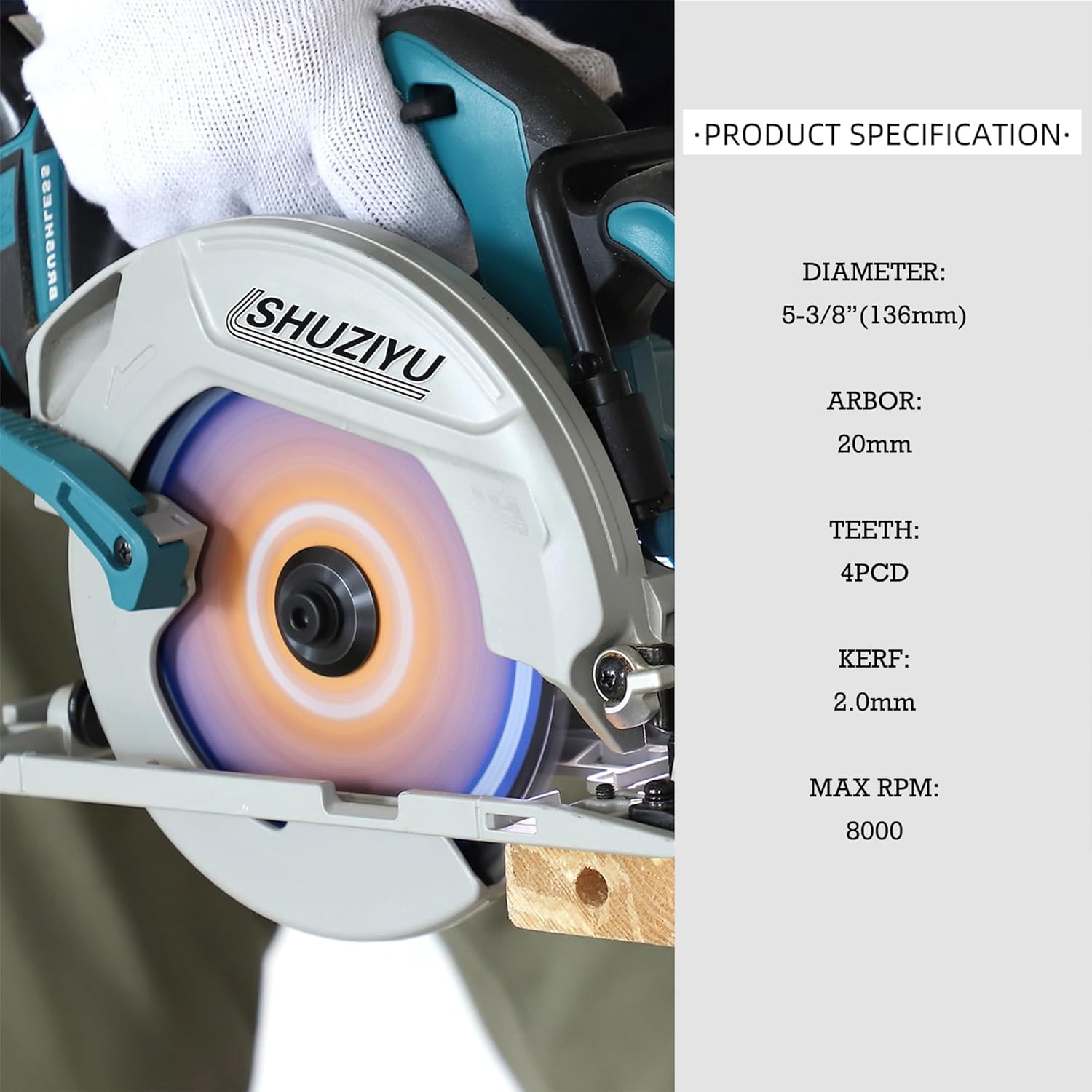 LSHUZIYU 5-3/8"(136mm)-4PCD, Arbor 20mm with 5/8" Washer, Polycrystalline Diamond Tipped 4 PCD, Hardie Blade, Fiber Cement Circular Saw Blade