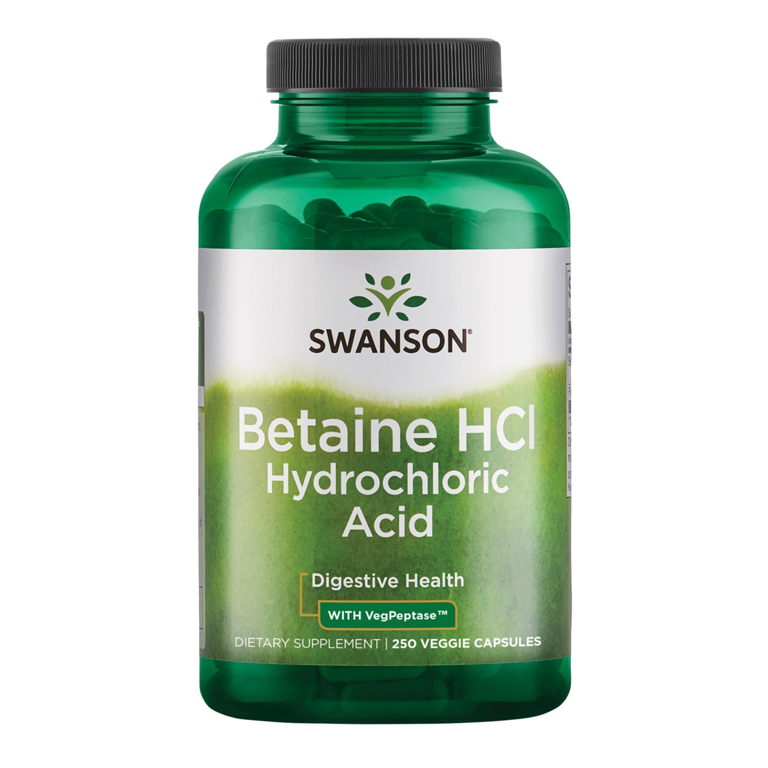 Swanson Hydrochloric Acid with Pepsin, 250 Capsules 250 Count (Pack of 1)