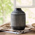 SIDUCAL Ceramic Rustic Farmhouse Vase, Sand Glaze Finish Boho Vase, Pottery Decorative Flower for Home Decor, Table, Living Room Decoration, Shelf Decor, Mantel, 7.4 Inch, Black