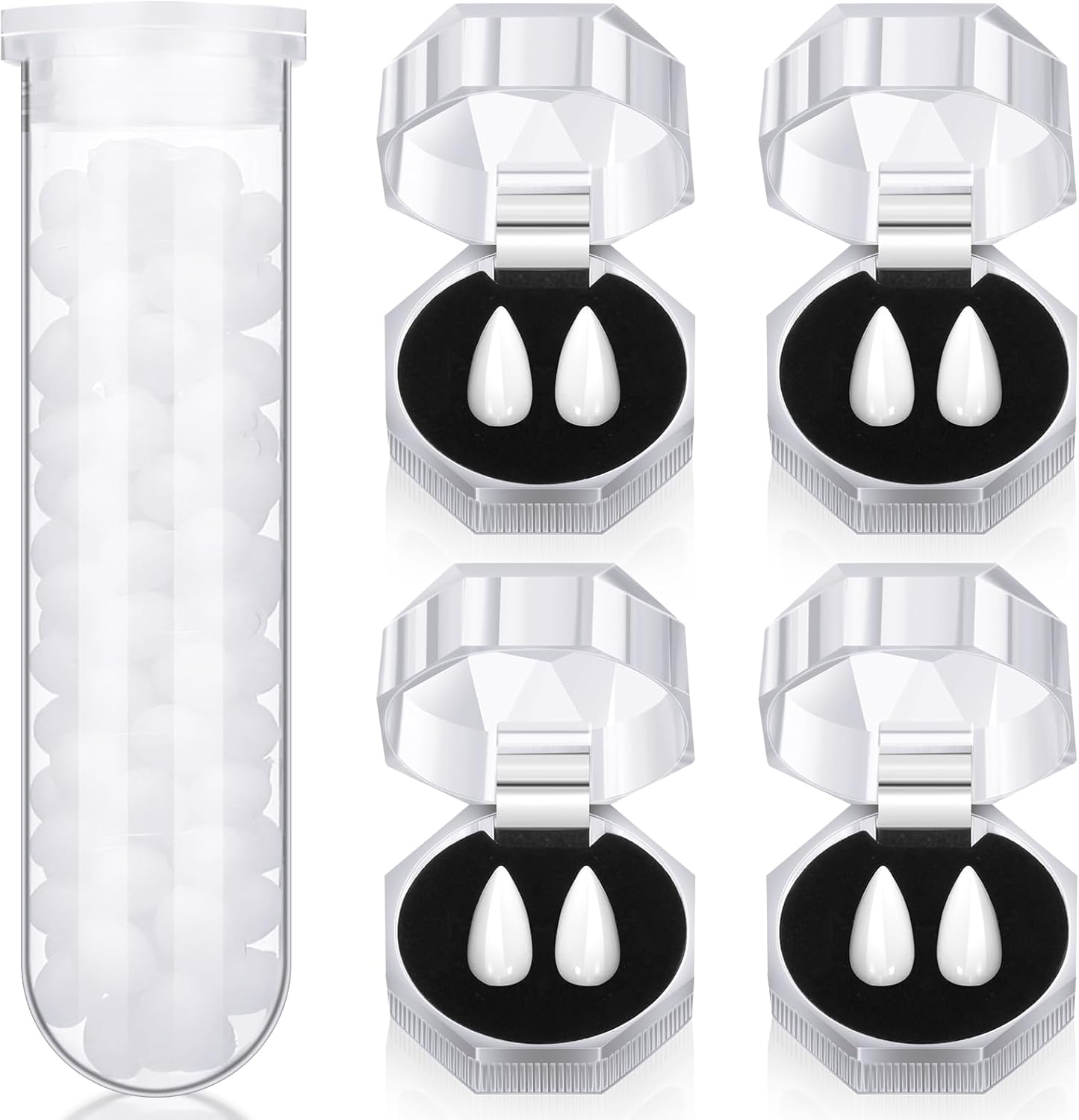 Zhanmai 4 Pairs Vampire Fangs Teeth with Adhesive Halloween Cosplay Props White Horror False Teeth Accessories