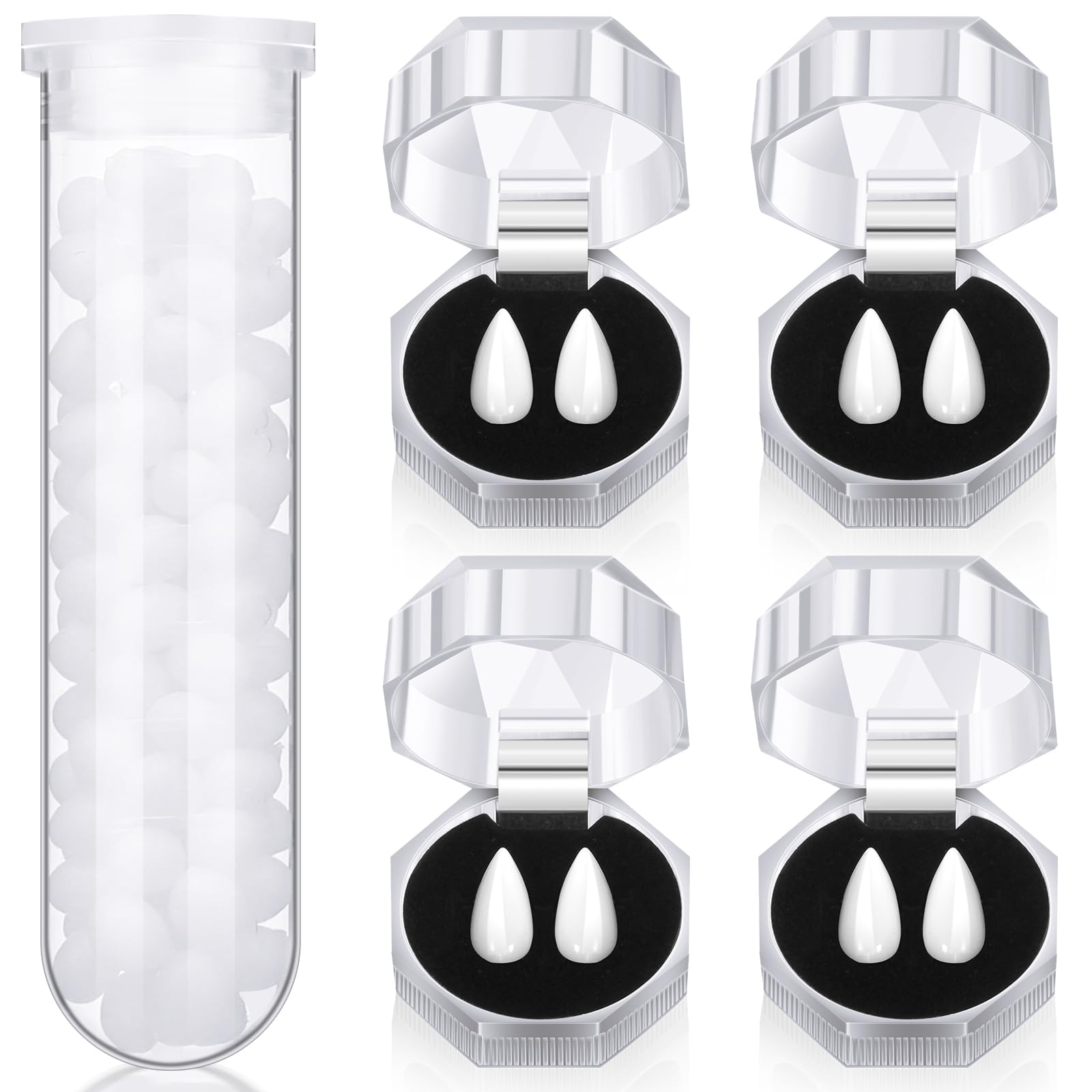 Zhanmai 4 Pairs Vampire Fangs Teeth with Adhesive Halloween Cosplay Props White Horror False Teeth Accessories